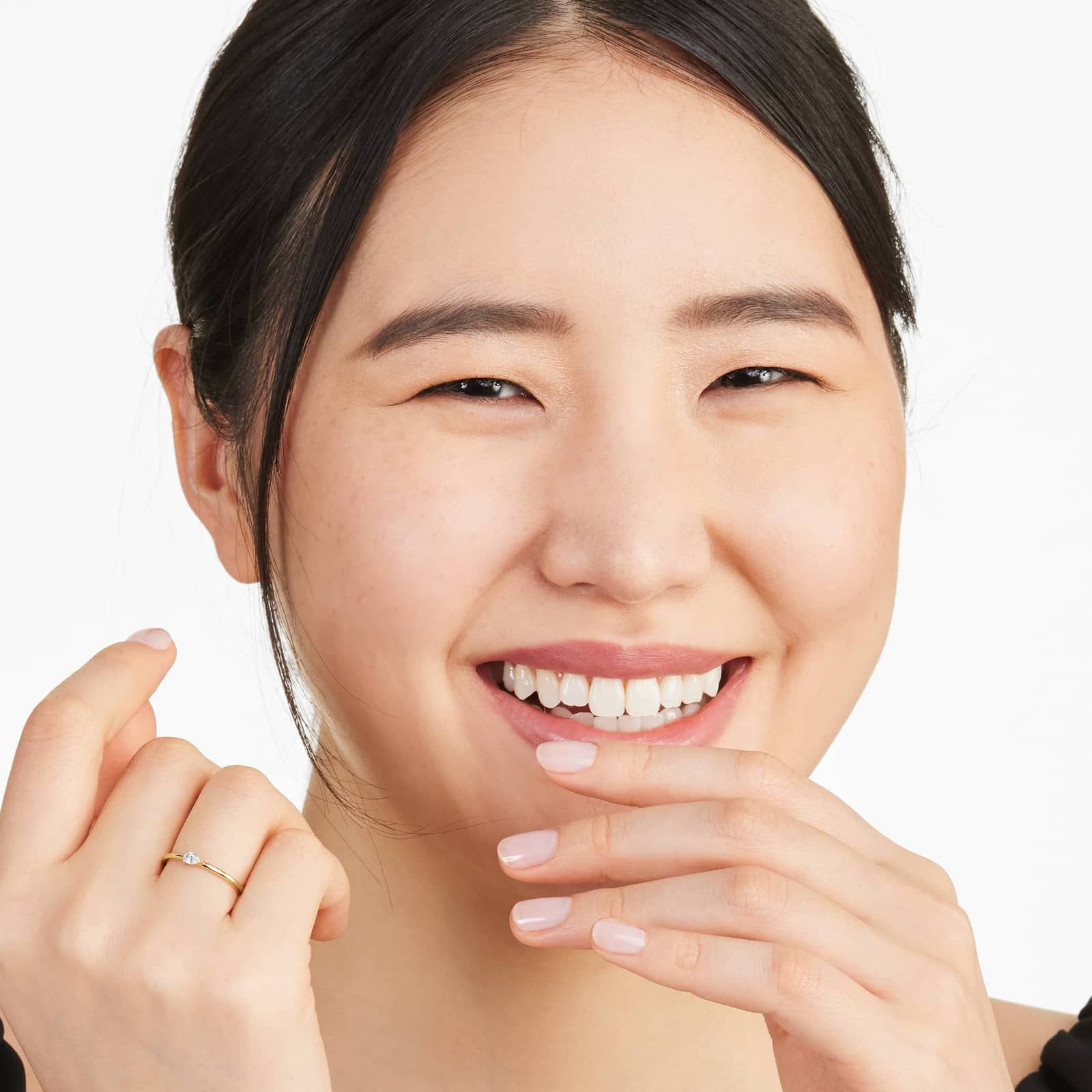 Petite Pear Shape Solitaire Diamond Ring In 14K Yellow Gold