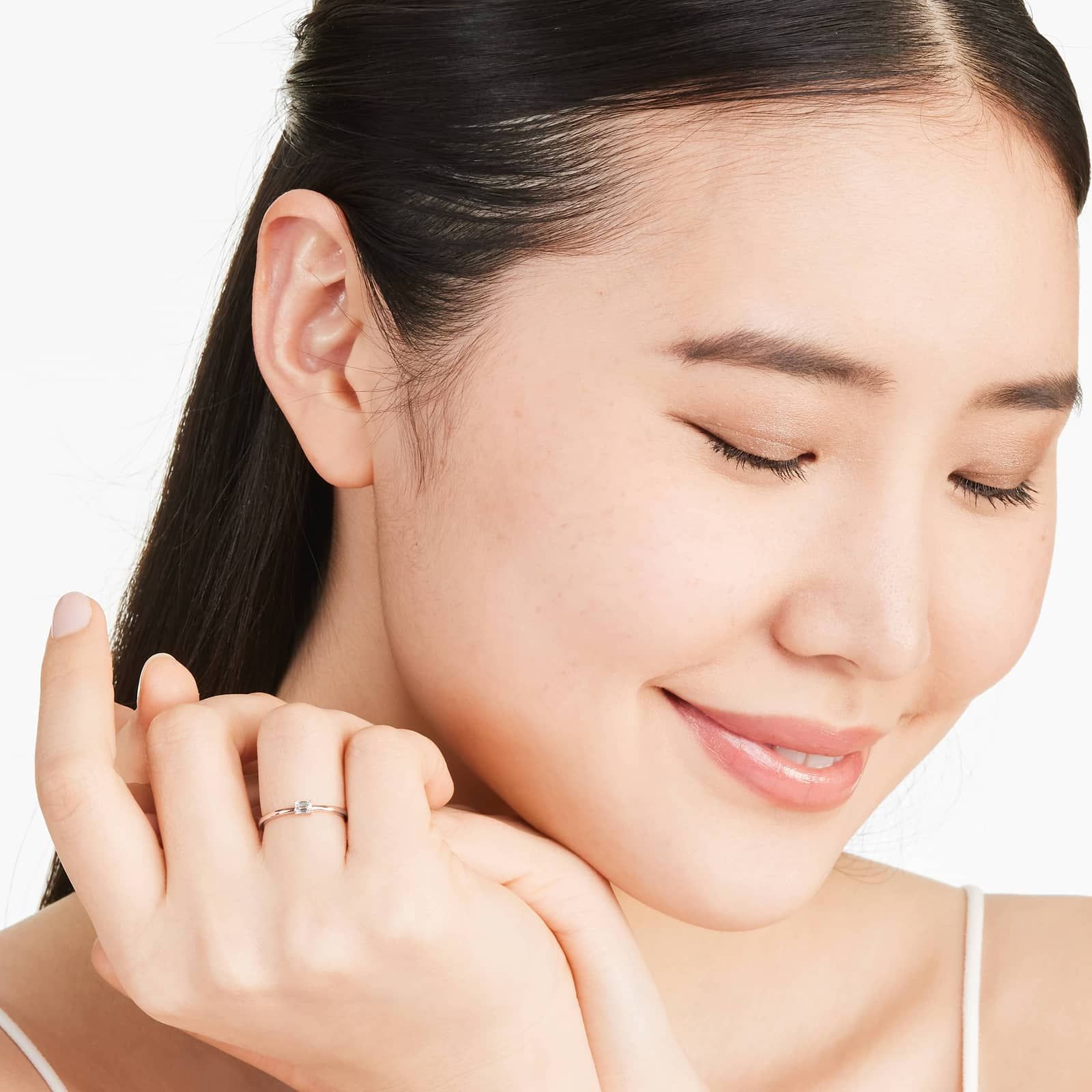 Petite Emerald Cut Solitaire Diamond Ring In 14K Rose Gold