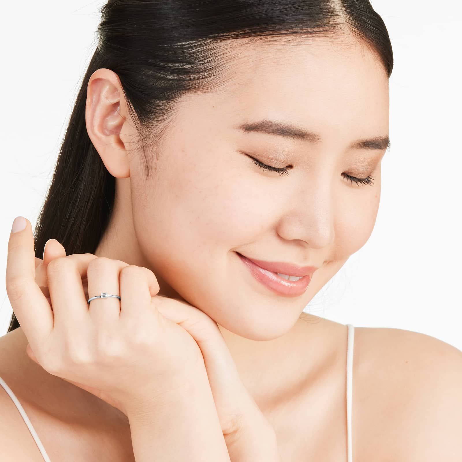 Petite Emerald Cut Solitaire Diamond Ring In 14K White Gold