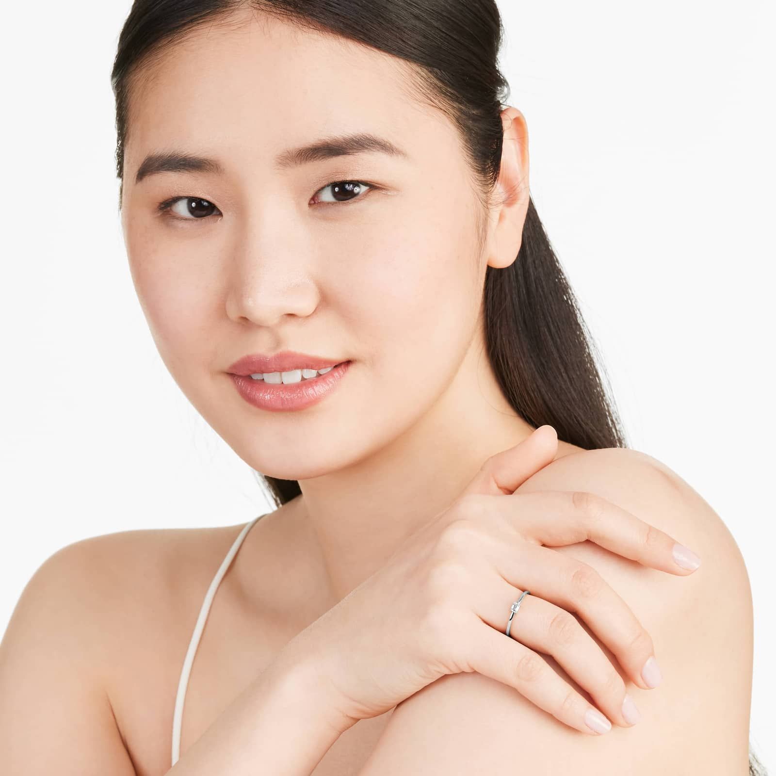 Petite Emerald Cut Solitaire Diamond Ring In 14K White Gold