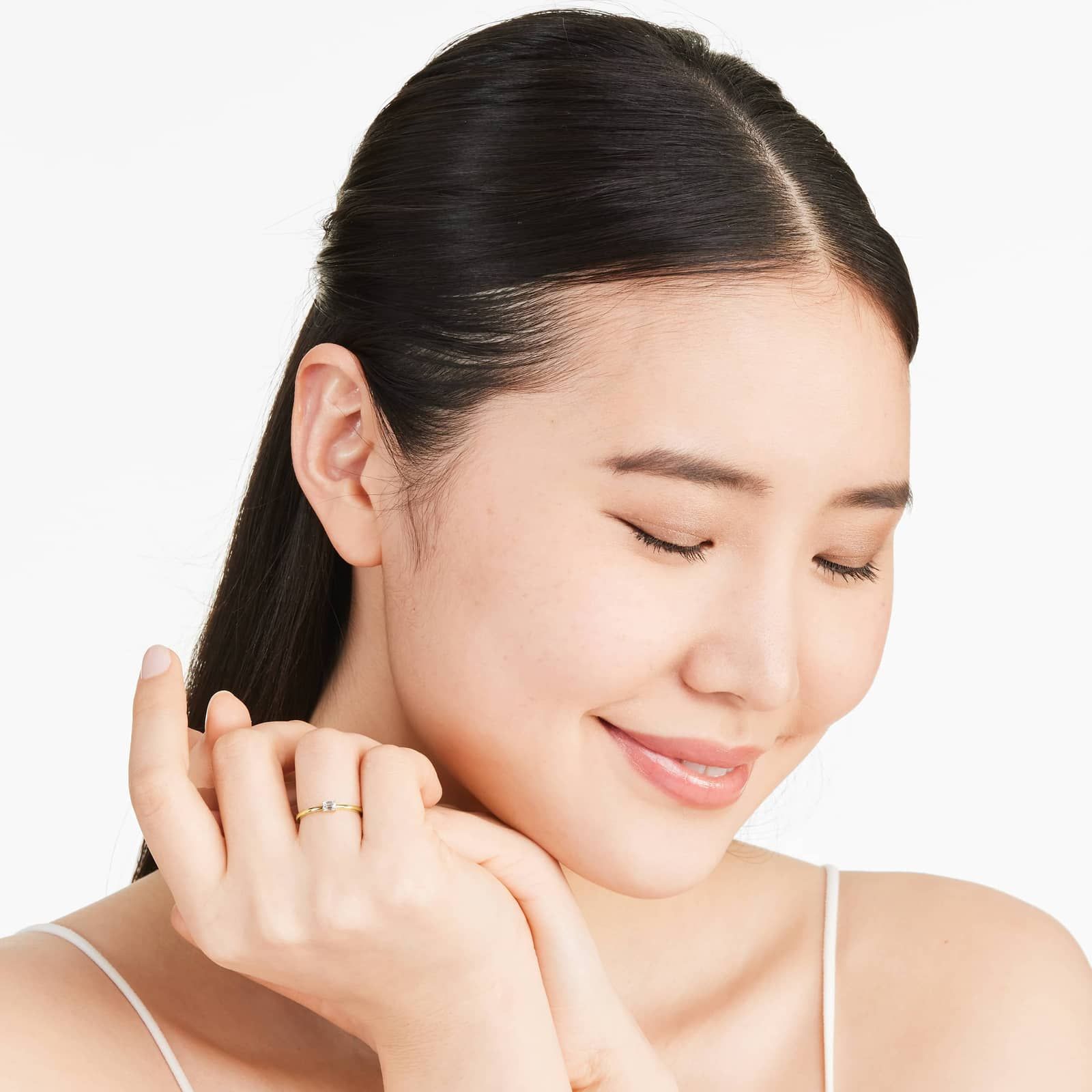 Petite Emerald Cut Solitaire Diamond Ring In 14K Yellow Gold