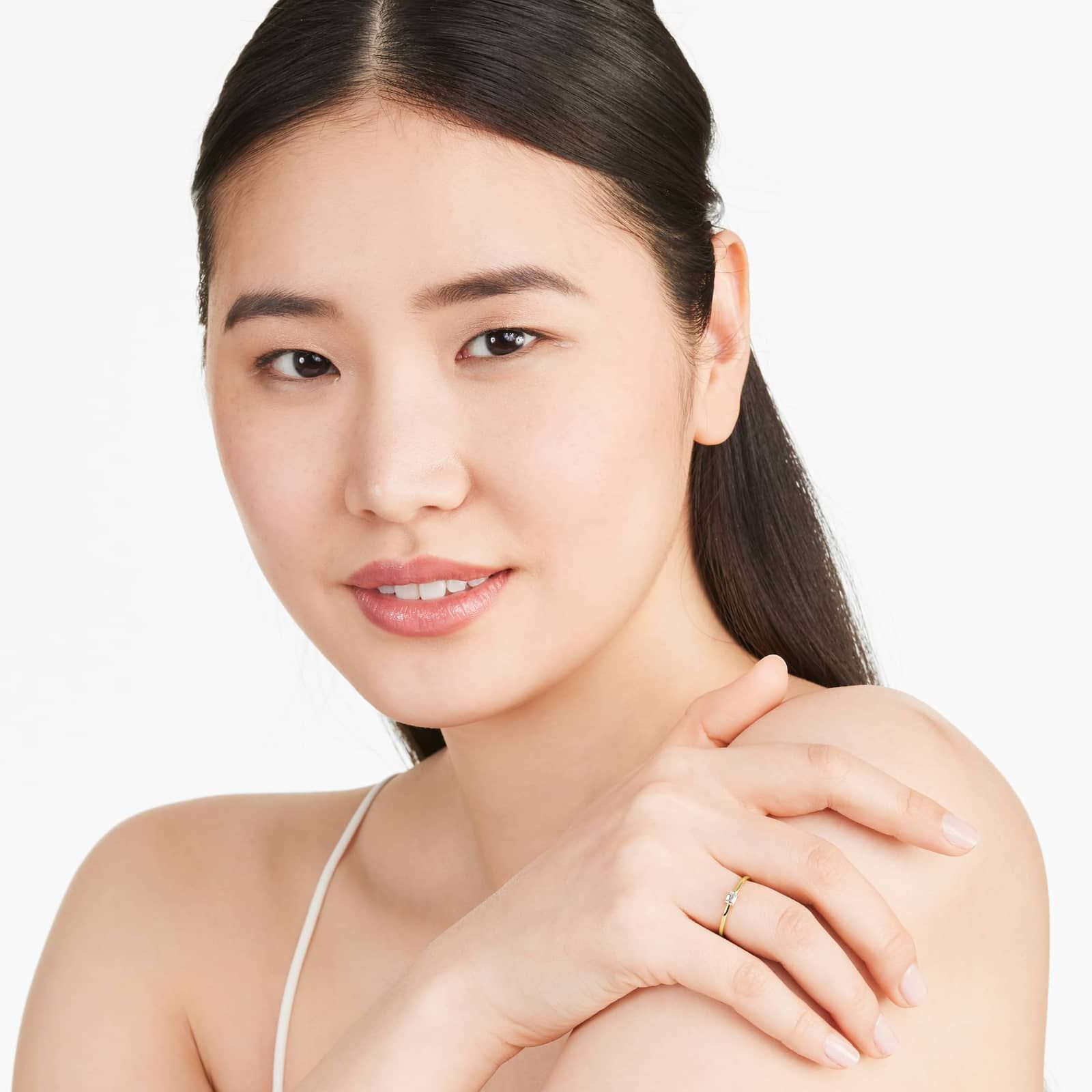 Petite Emerald Cut Solitaire Diamond Ring In 14K Yellow Gold