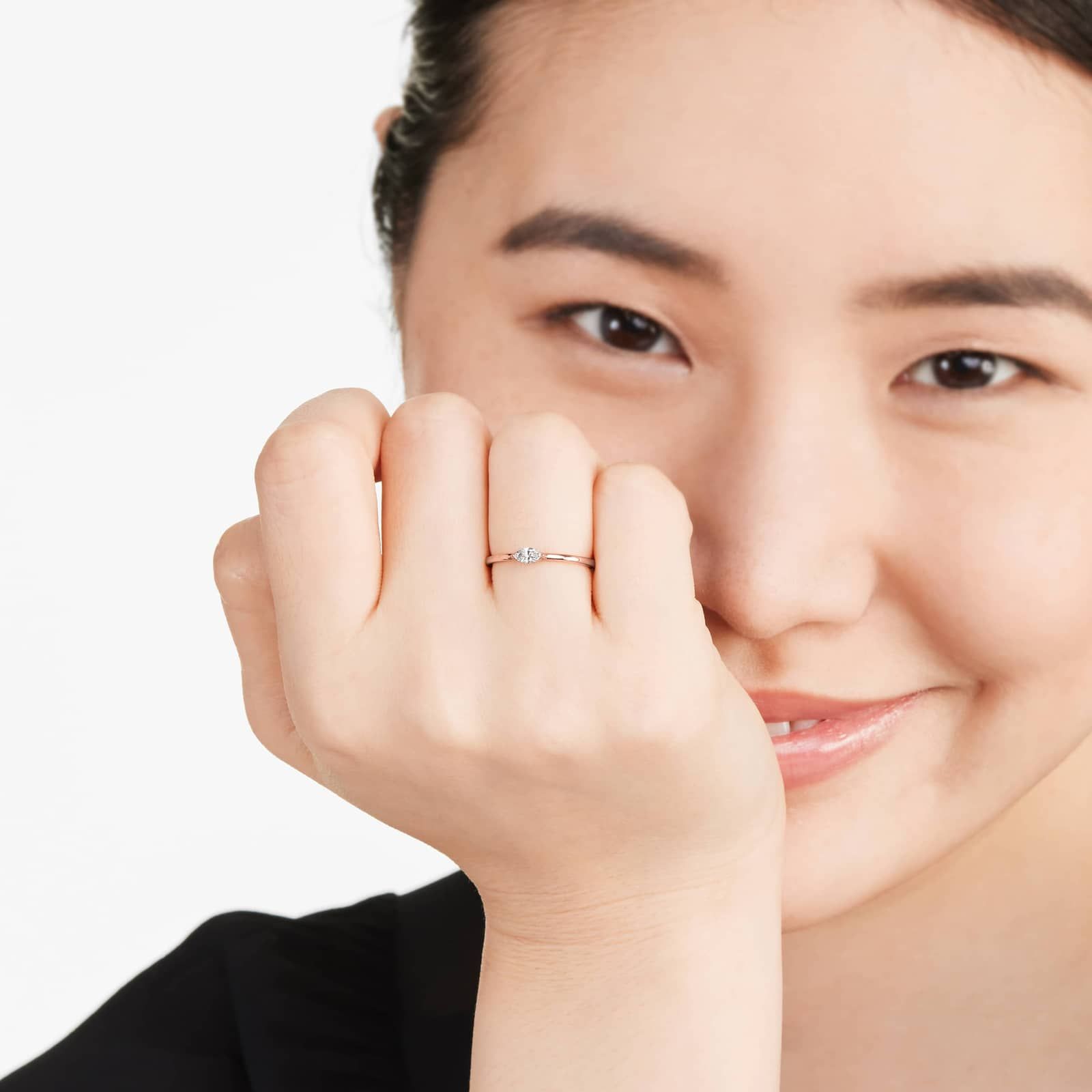 Petite Marquise Cut Solitaire Diamond Ring In 14K Rose Gold