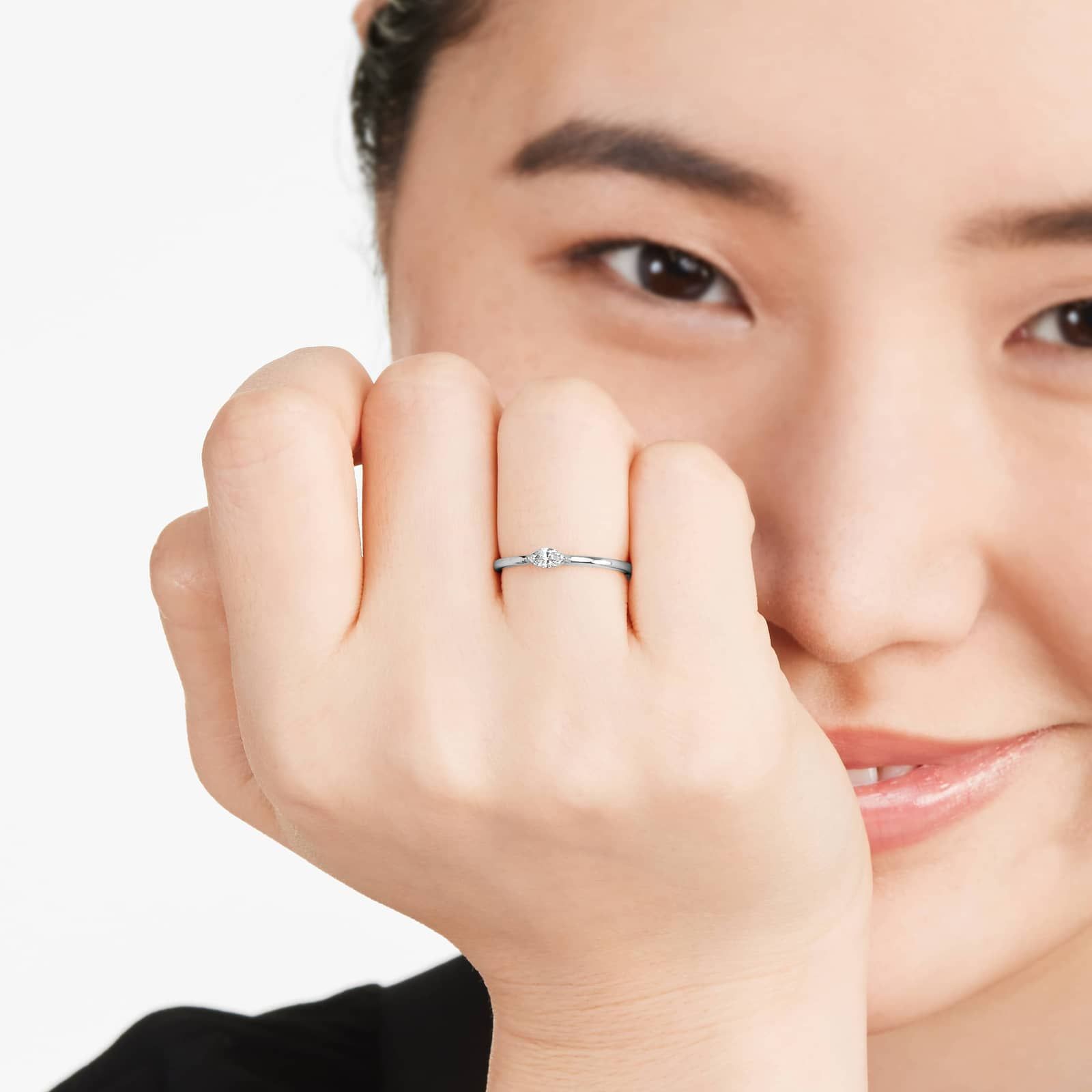 Petite Marquise Cut Solitaire Diamond Ring In 14K White Gold