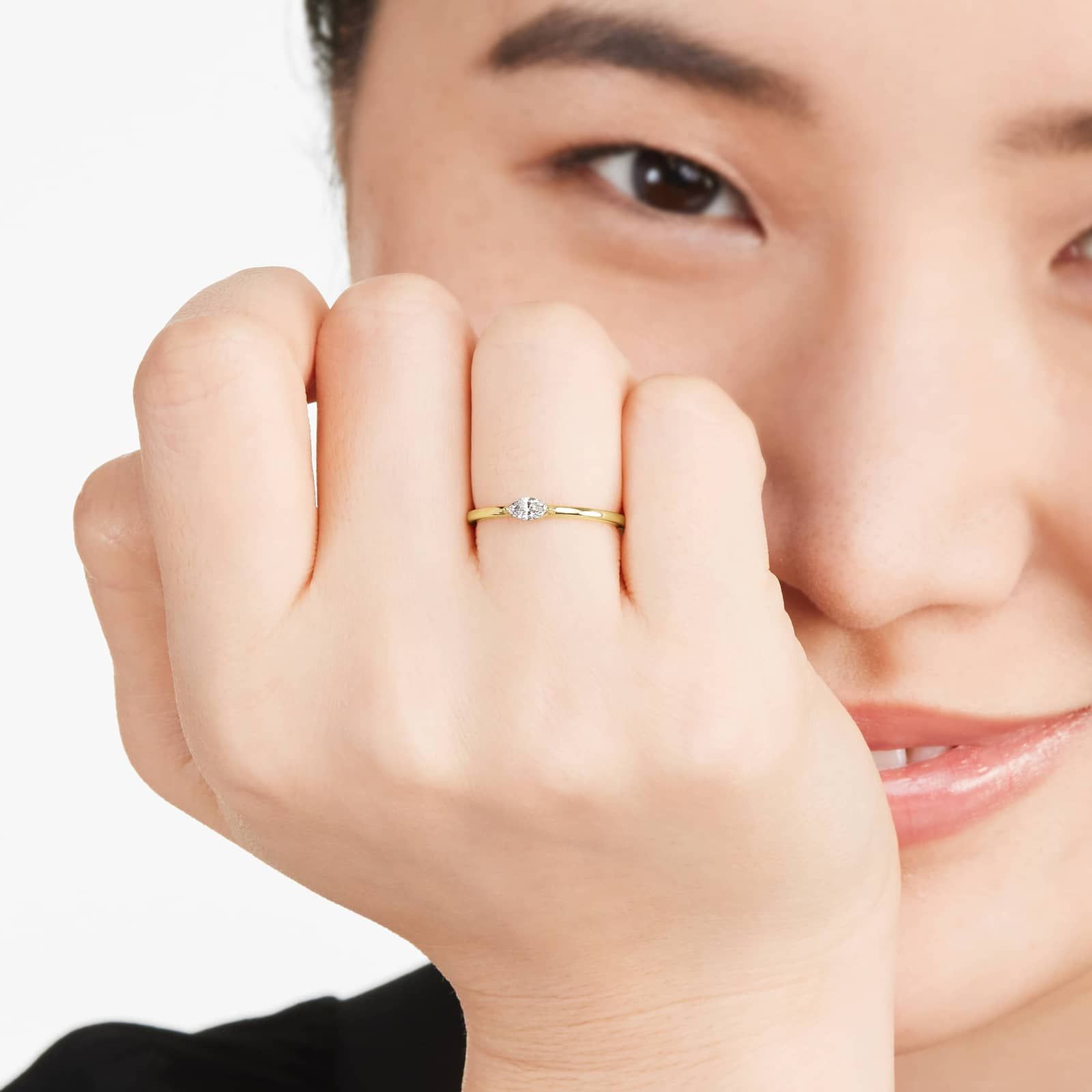 Petite Marquise Cut Solitaire Diamond Ring In 14K Yellow Gold