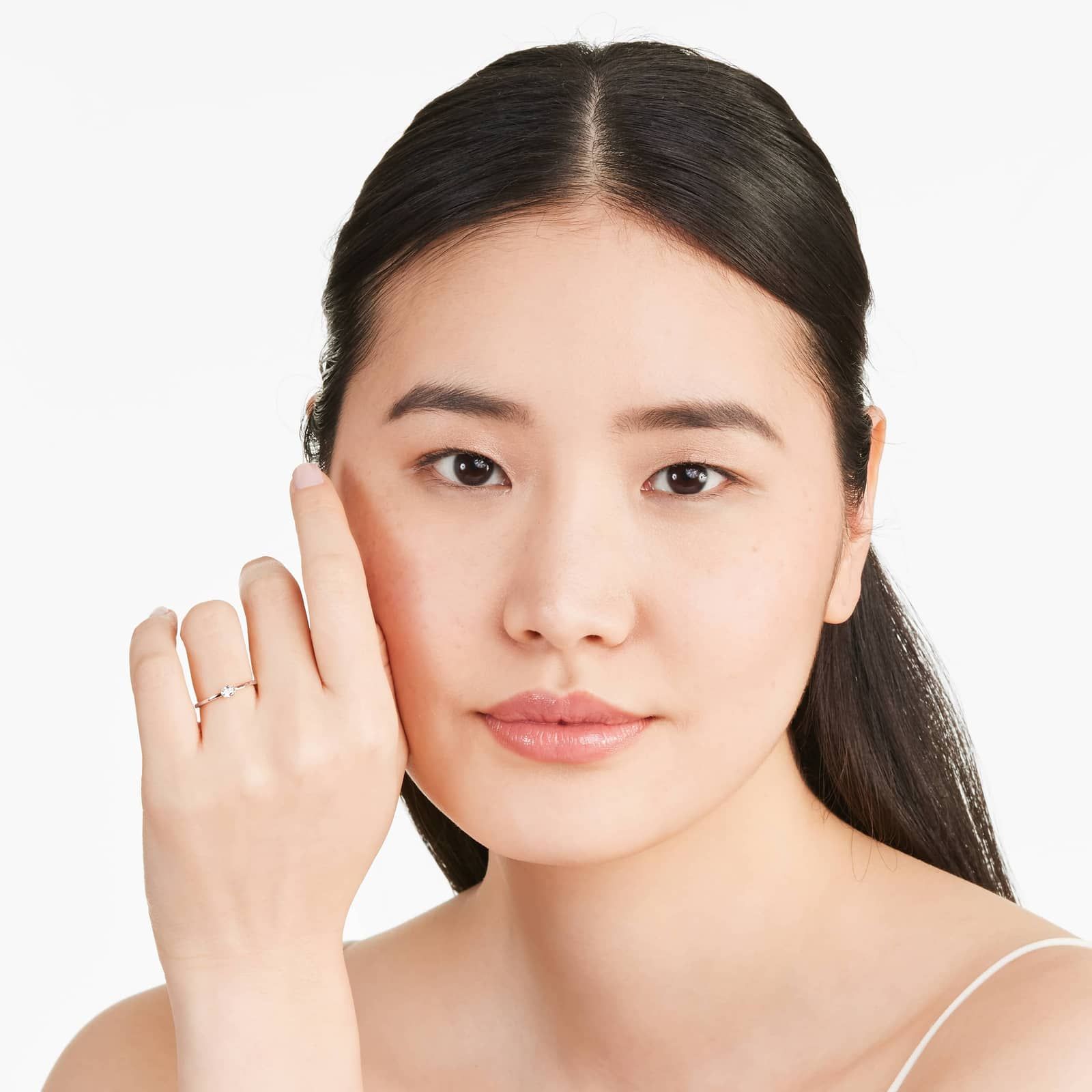 Petite Oval Cut Solitaire Diamond Ring In 14K Rose Gold