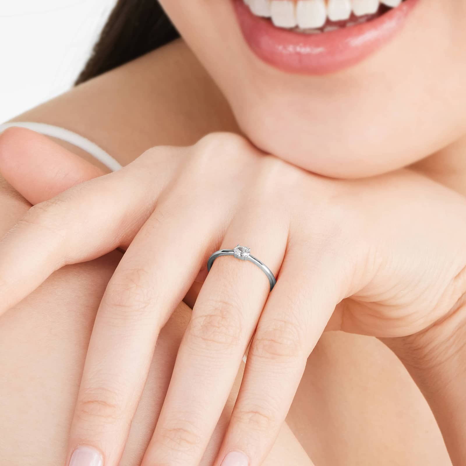 Petite Oval Cut Solitaire Diamond Ring In 14K White Gold