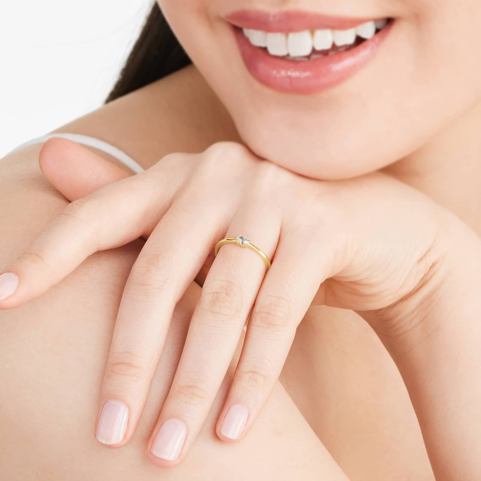 Petite Oval Cut Solitaire Diamond Ring In 14K Yellow Gold