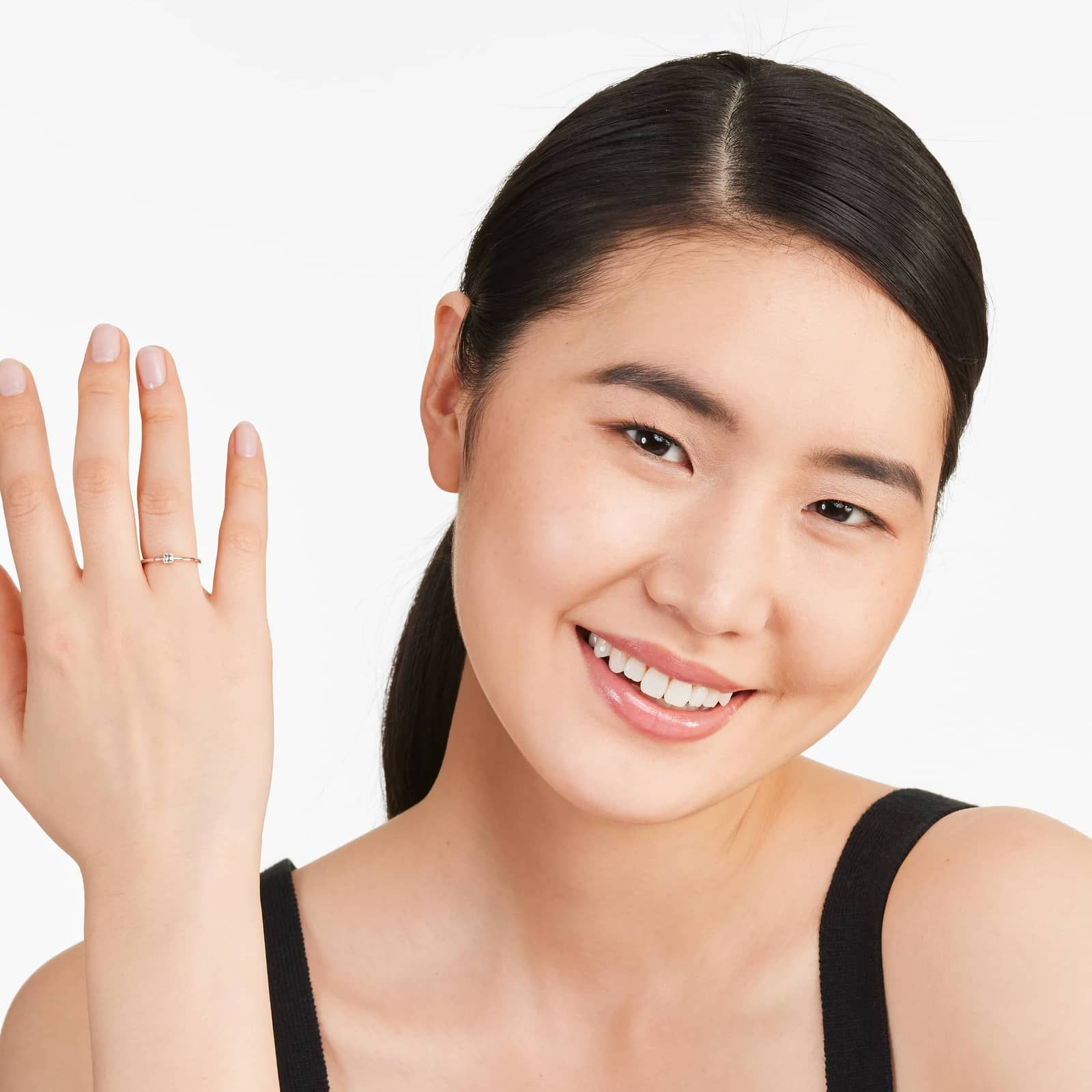 Petite Asscher Cut Solitaire Diamond Ring In 14K Rose Gold