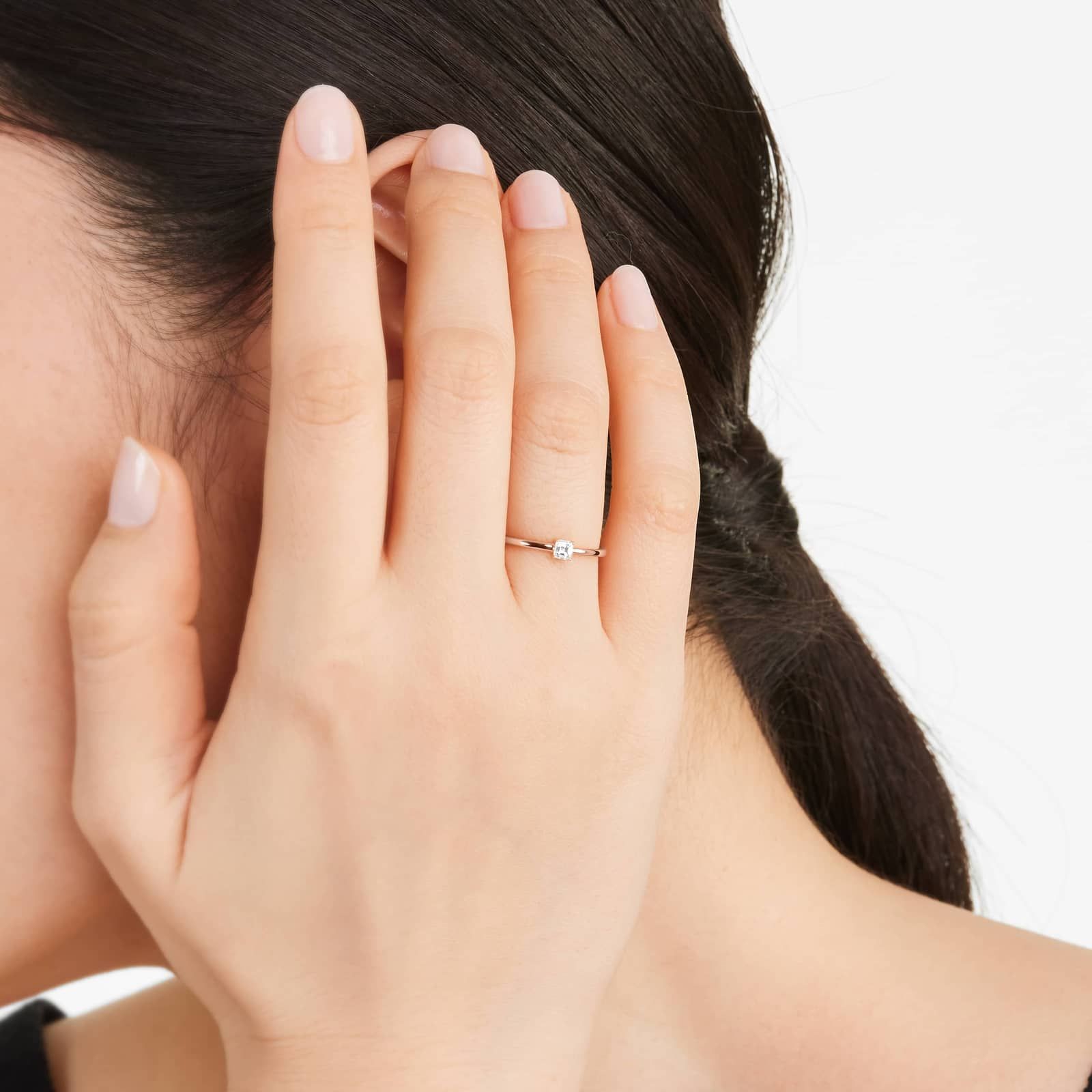 Petite Asscher Cut Solitaire Diamond Ring In 14K Rose Gold