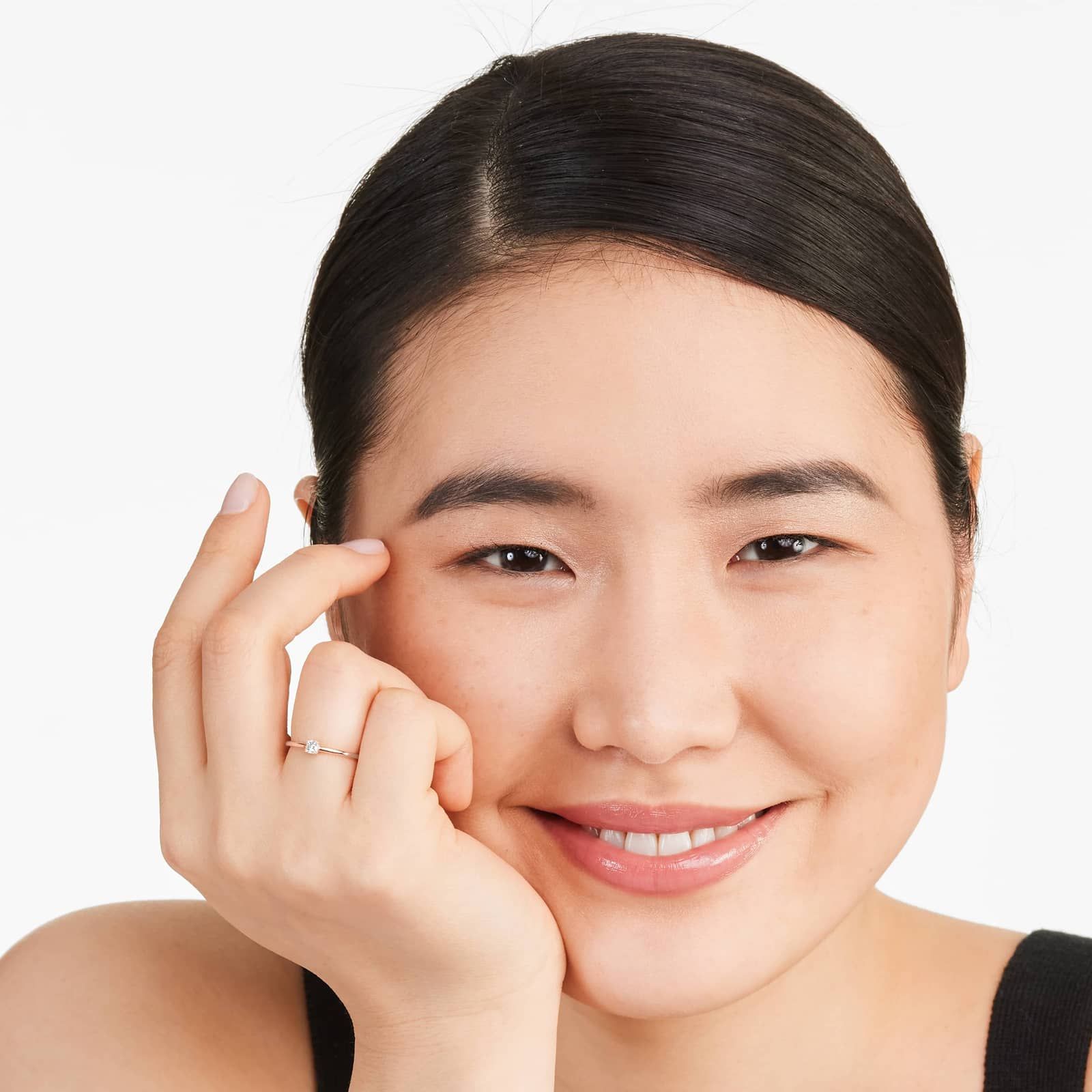 Petite Asscher Cut Solitaire Diamond Ring In 14K Rose Gold