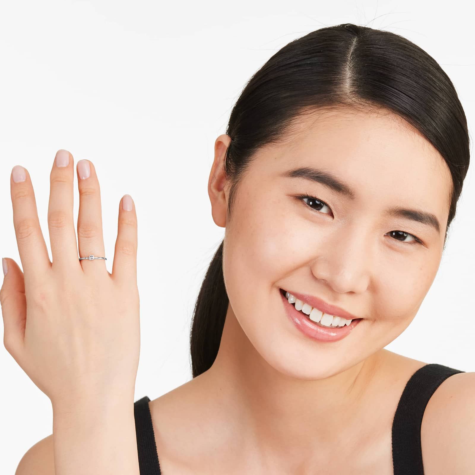 Petite Asscher Cut Solitaire Diamond Ring In 14K White Gold