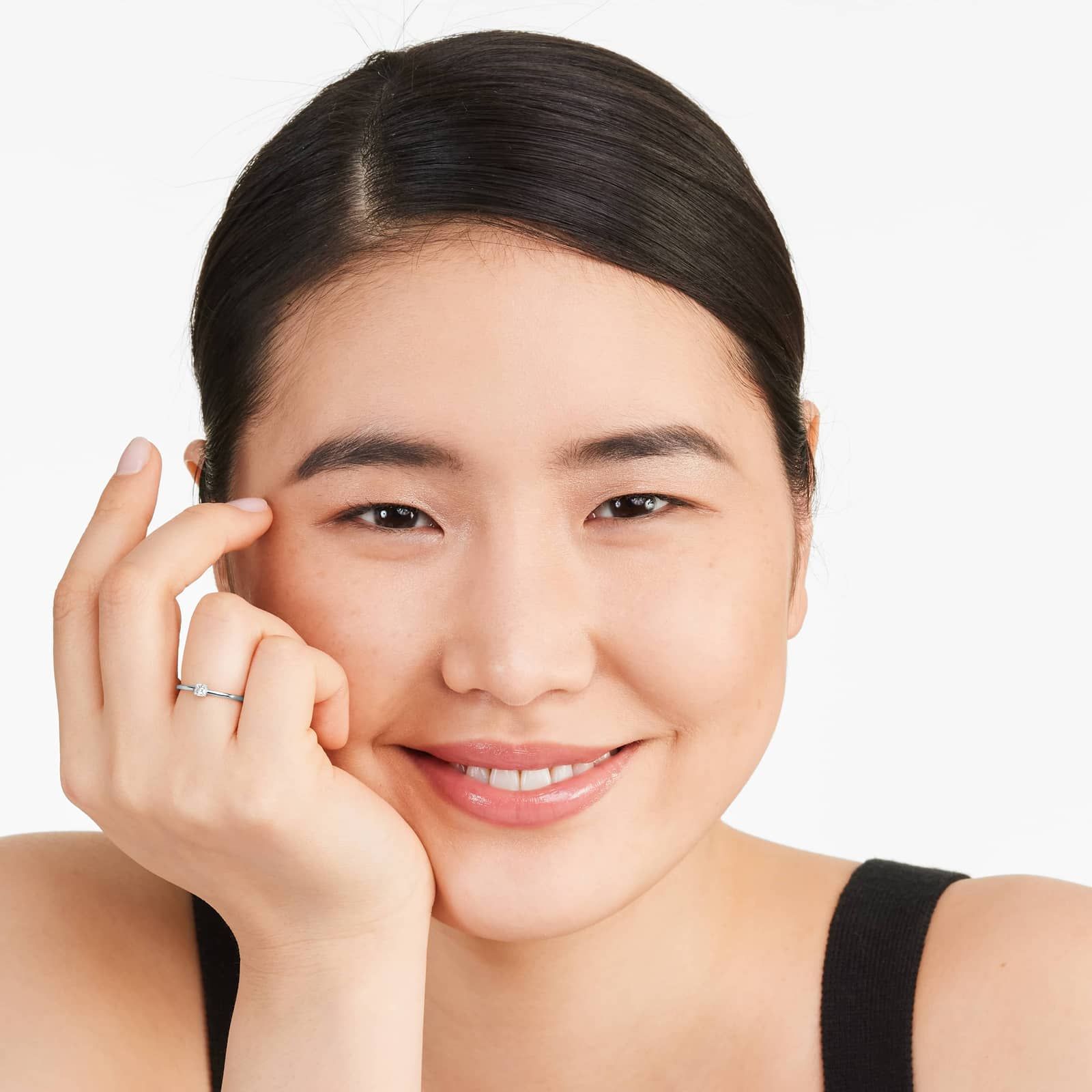 Petite Asscher Cut Solitaire Diamond Ring In 14K White Gold