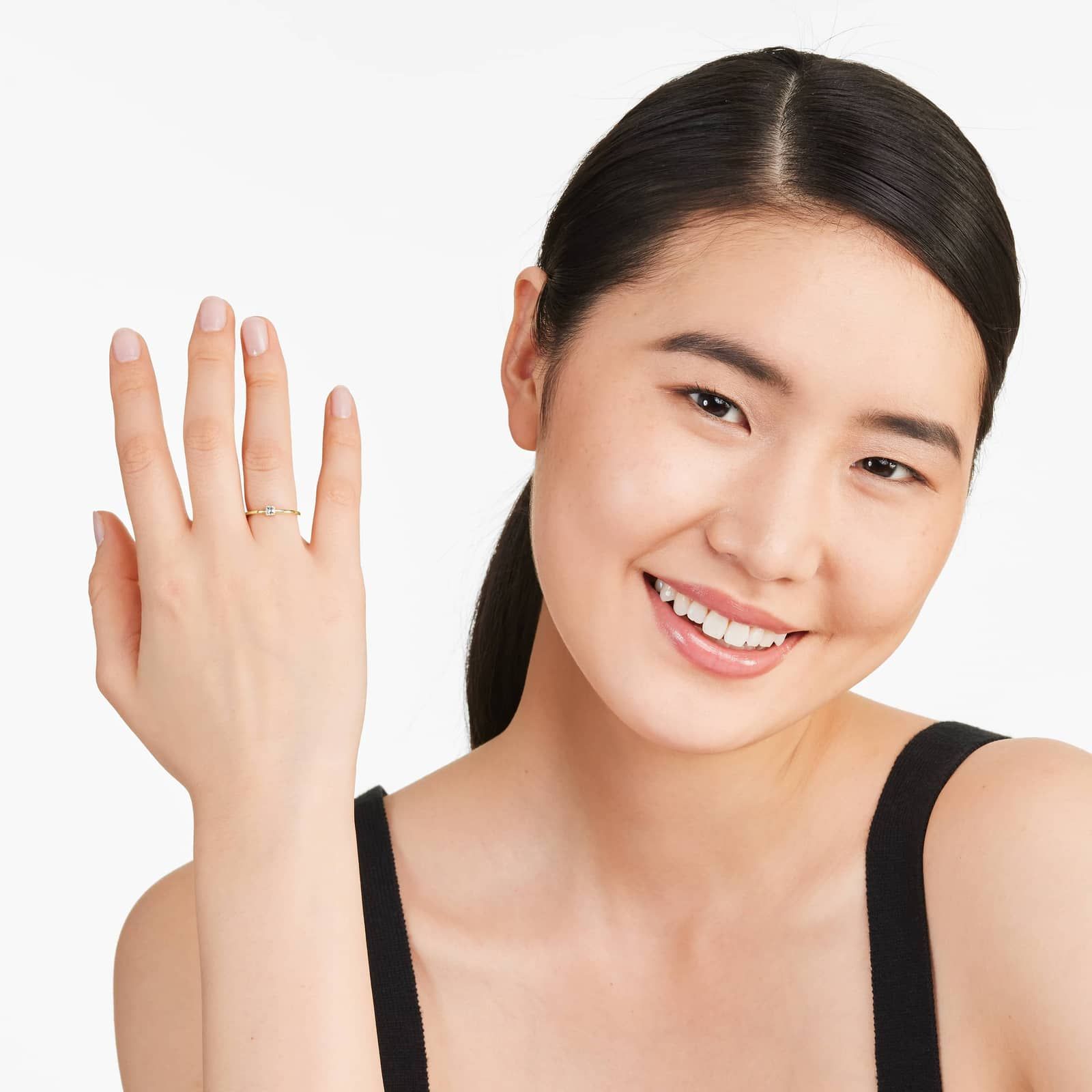 Petite Asscher Cut Solitaire Diamond Ring In 14K Yellow Gold