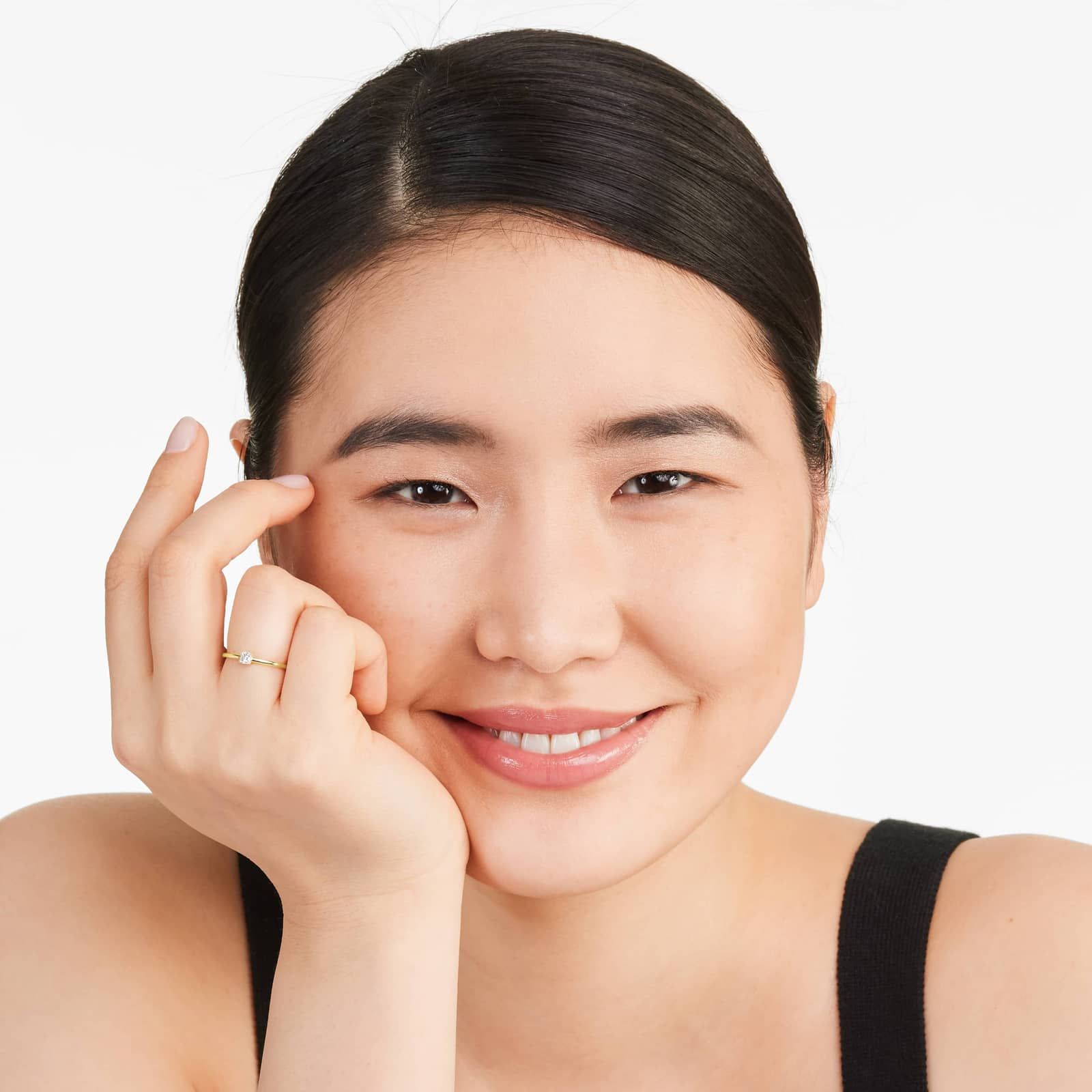 Petite Asscher Cut Solitaire Diamond Ring In 14K Yellow Gold