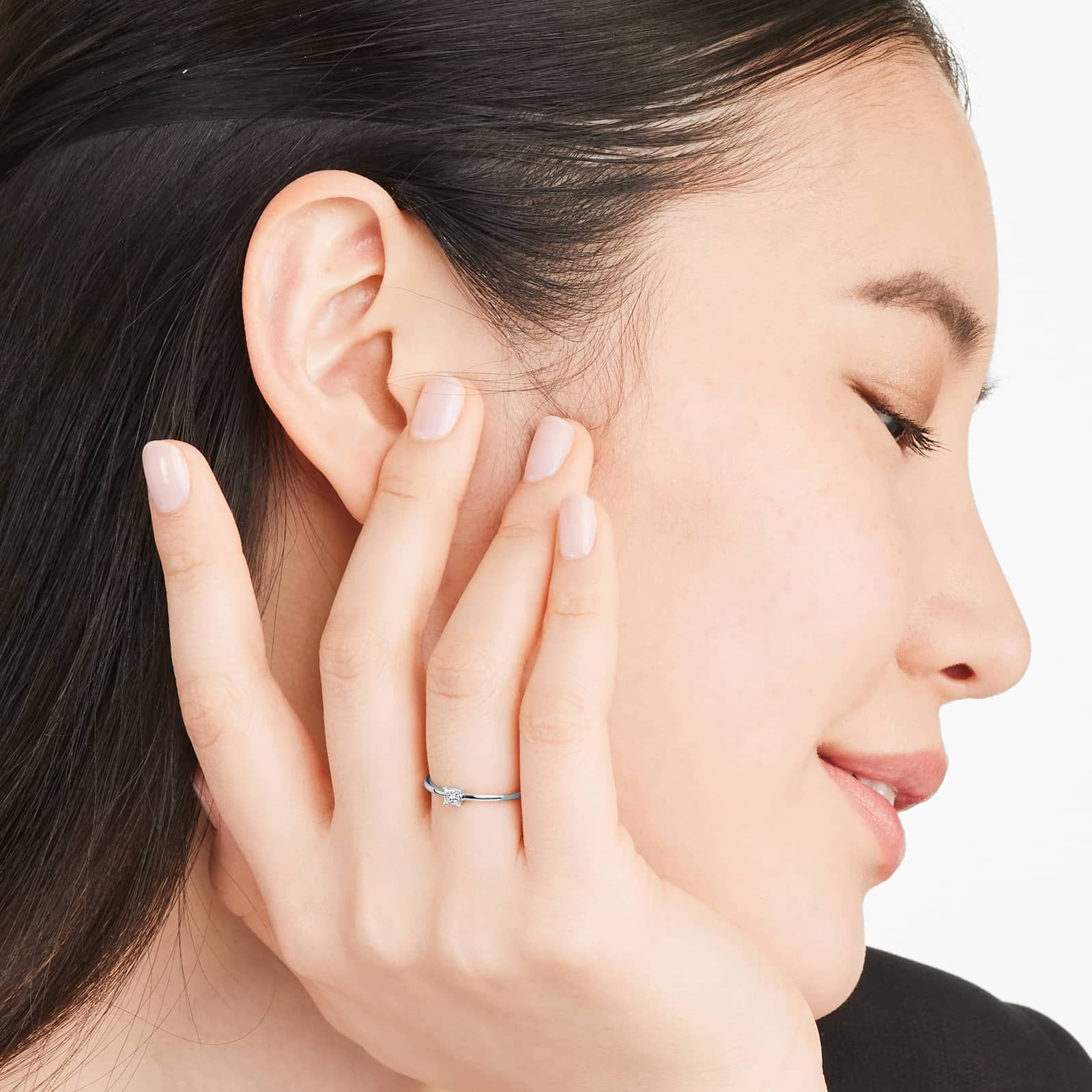 Petite Princess Cut Solitaire Diamond Ring In 14K White Gold