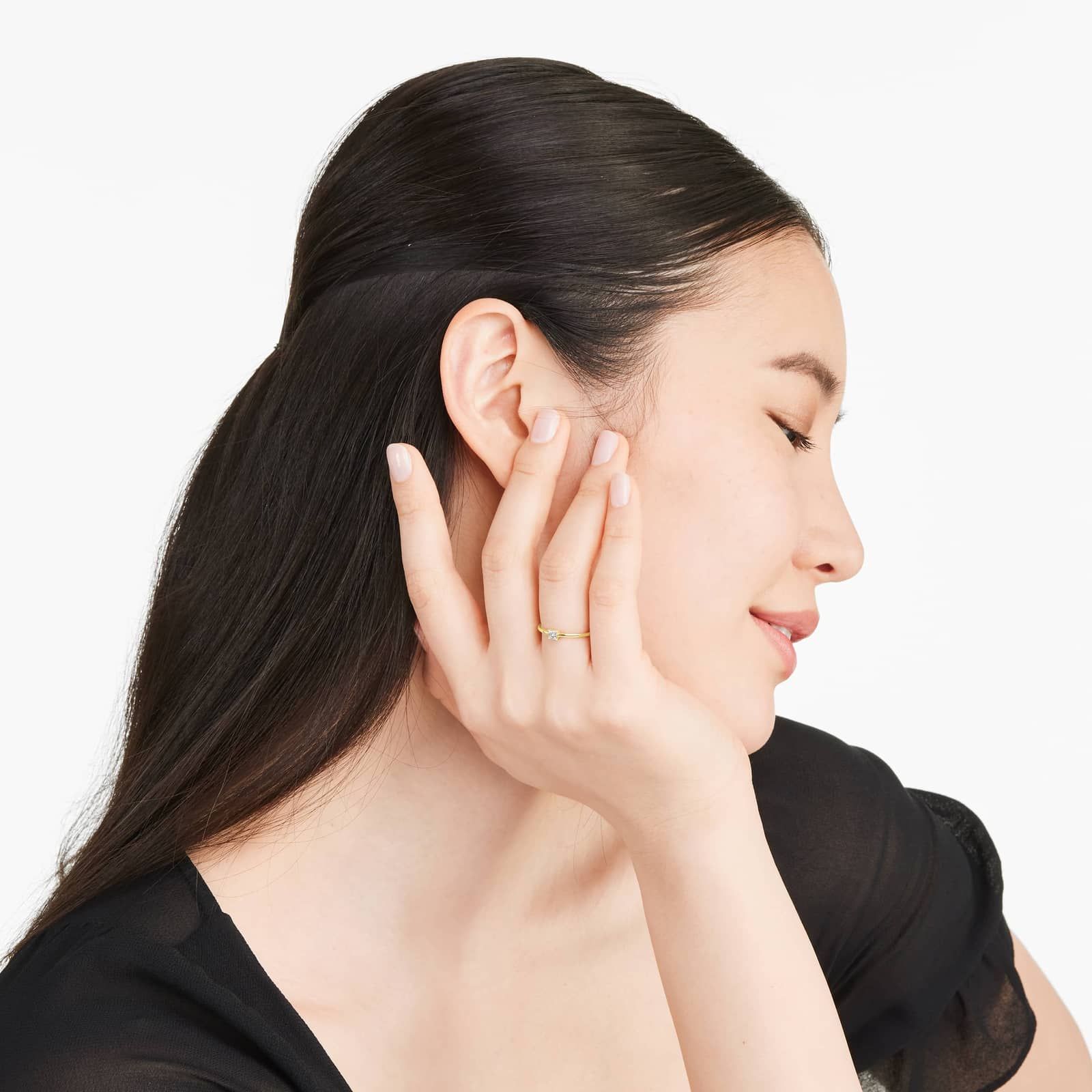 Petite Princess Cut Solitaire Diamond Ring In 14K Yellow Gold