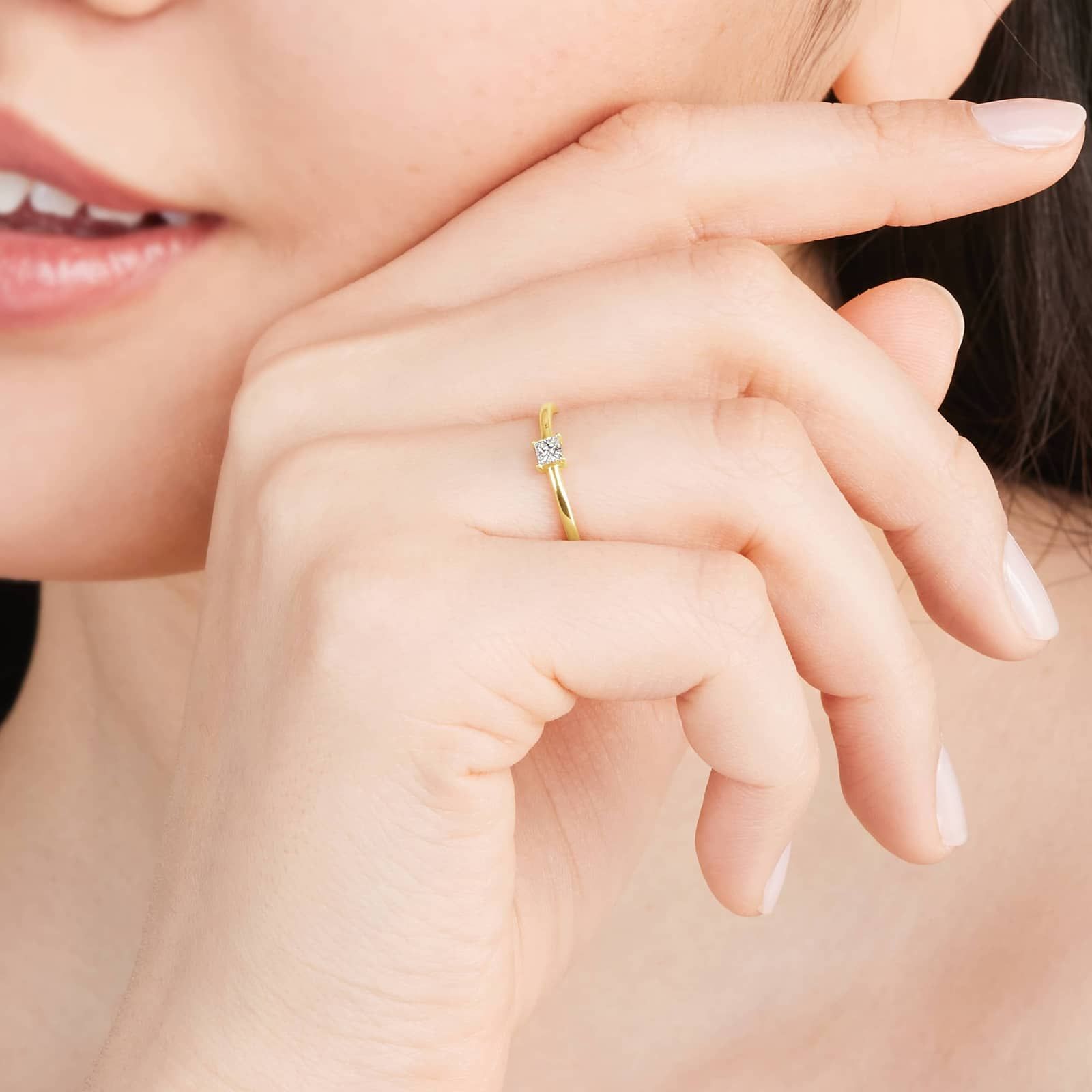 Petite Princess Cut Solitaire Diamond Ring In 14K Yellow Gold