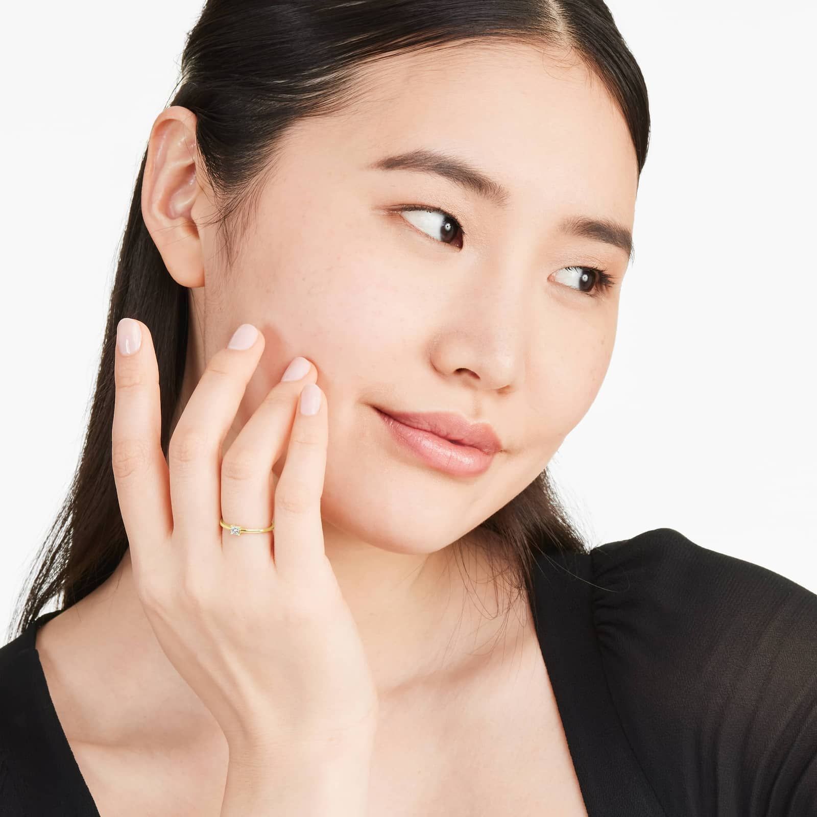 Petite Princess Cut Solitaire Diamond Ring In 14K Yellow Gold