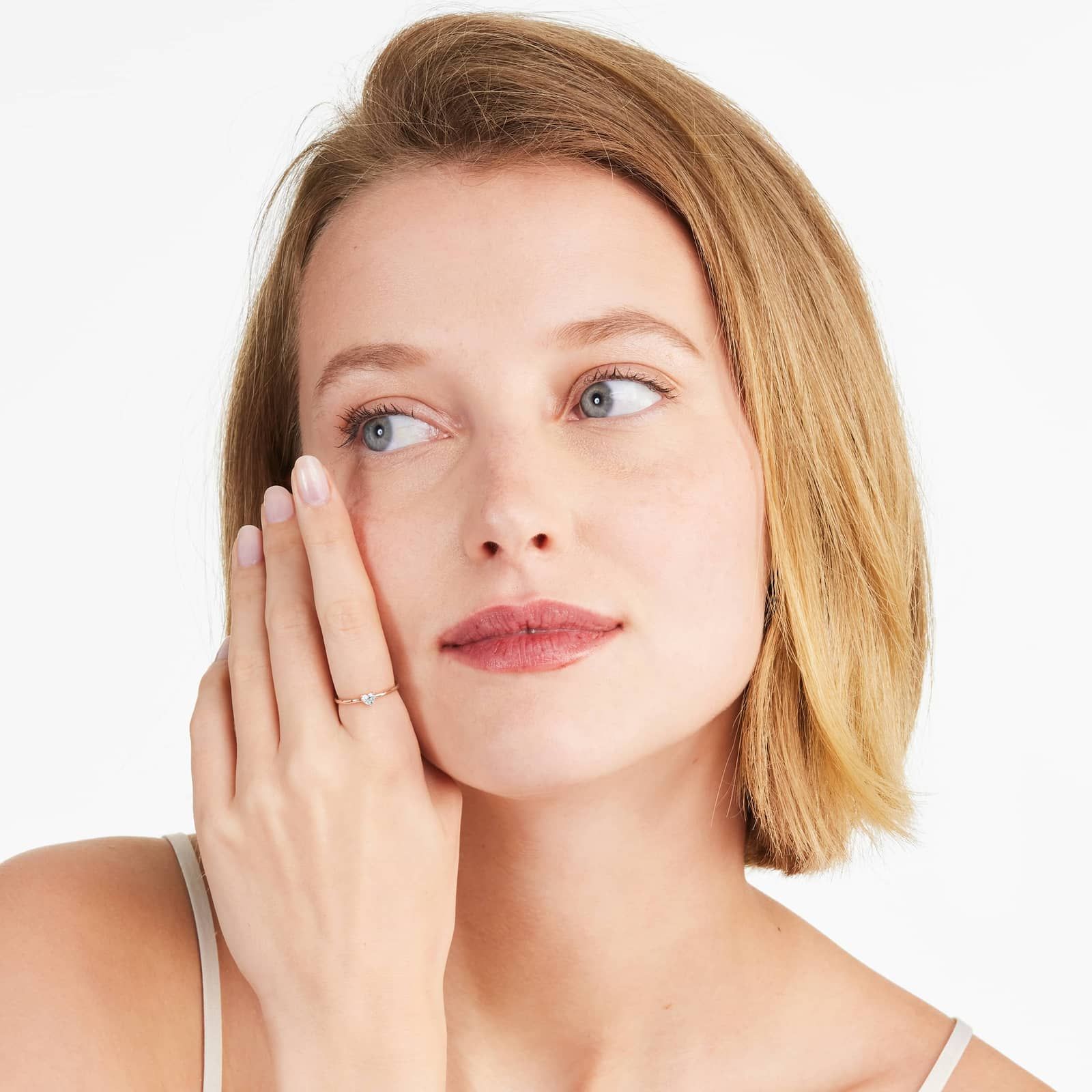 Petite Heart Shape Solitaire Diamond Ring In 14K Rose Gold