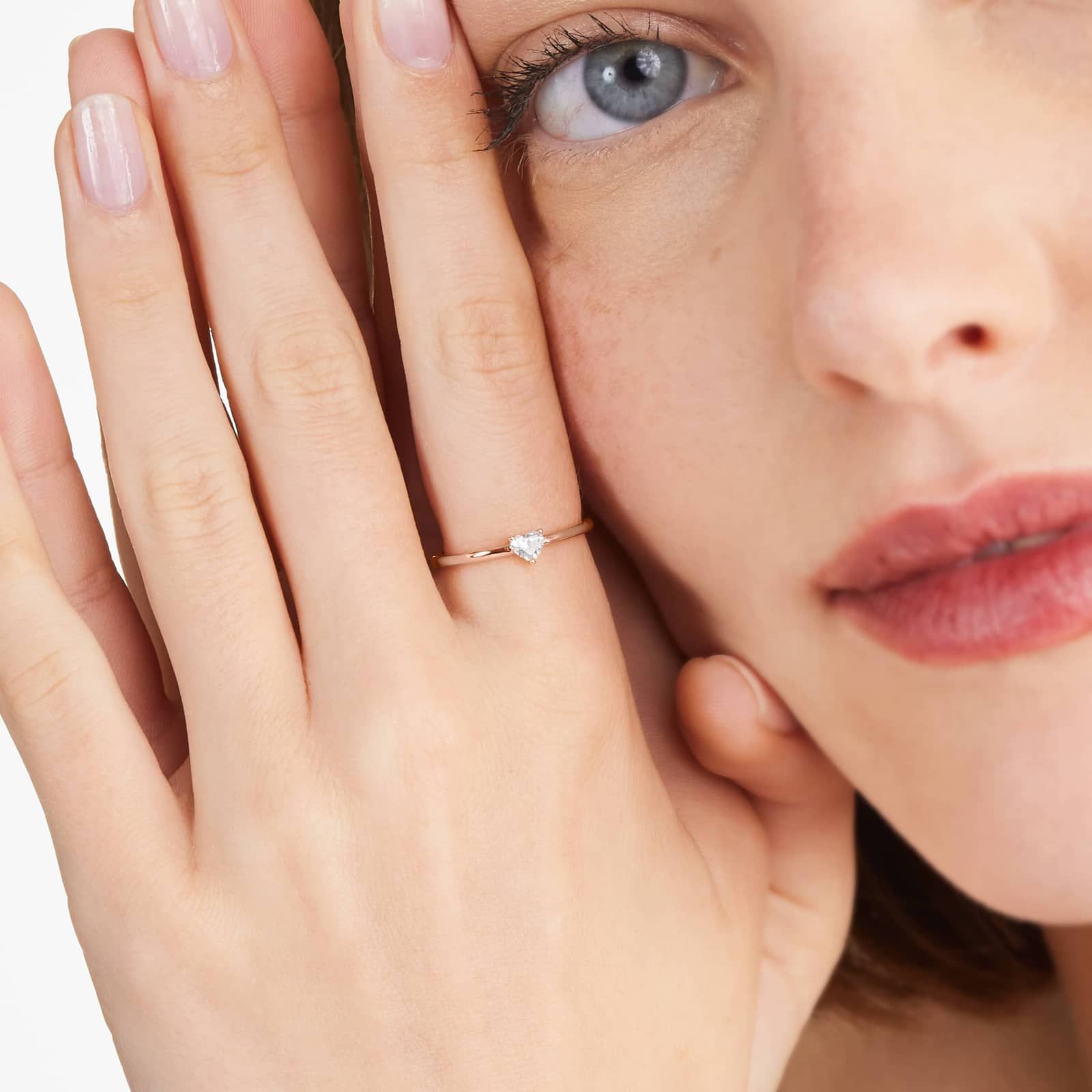 Petite Heart Shape Solitaire Diamond Ring In 14K Rose Gold