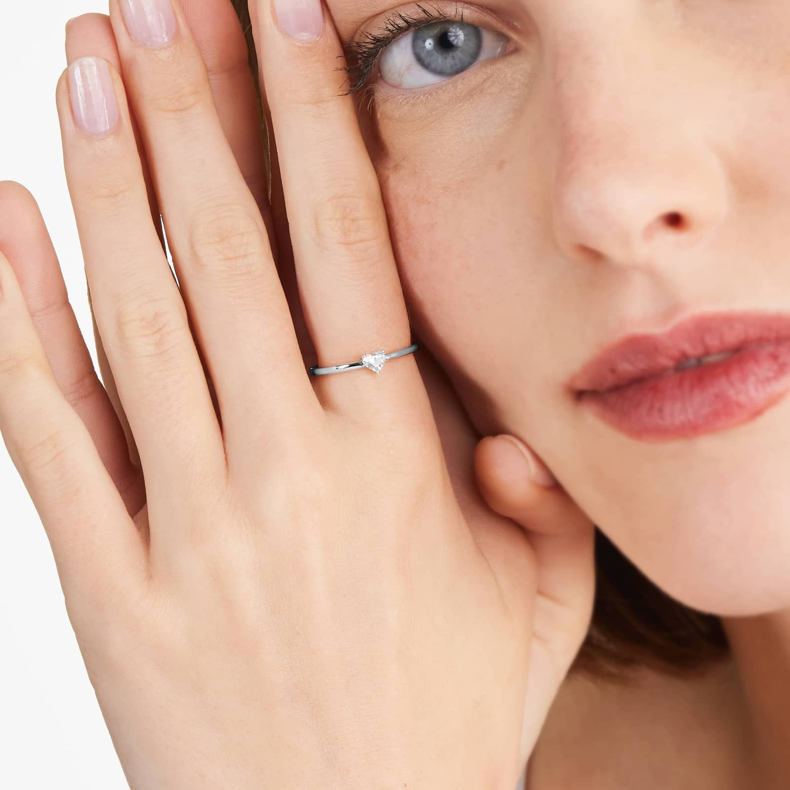 Petite Heart Shape Solitaire Diamond Ring In 14K White Gold