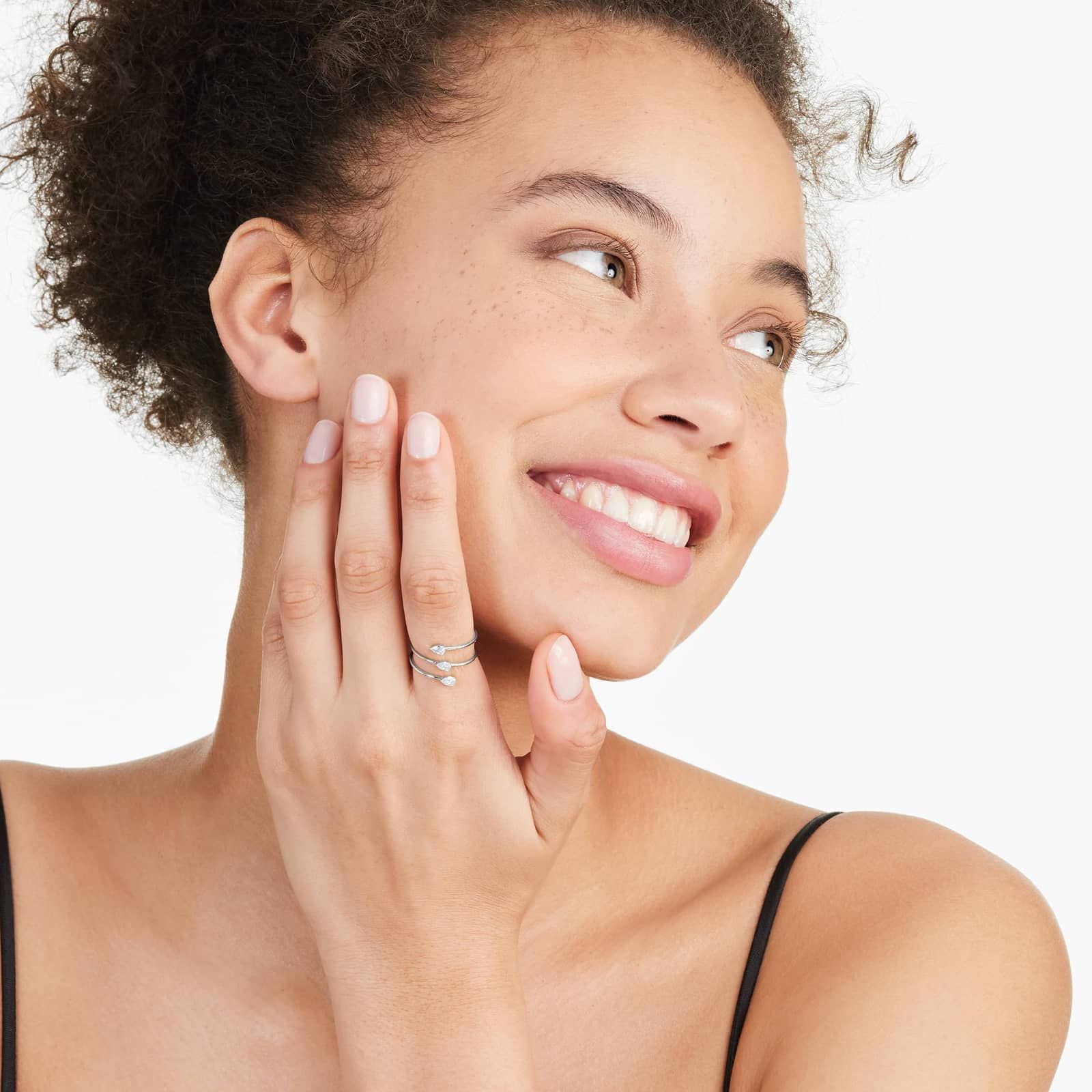 Spiraling Pear Shape Diamond Ring In 14K White Gold