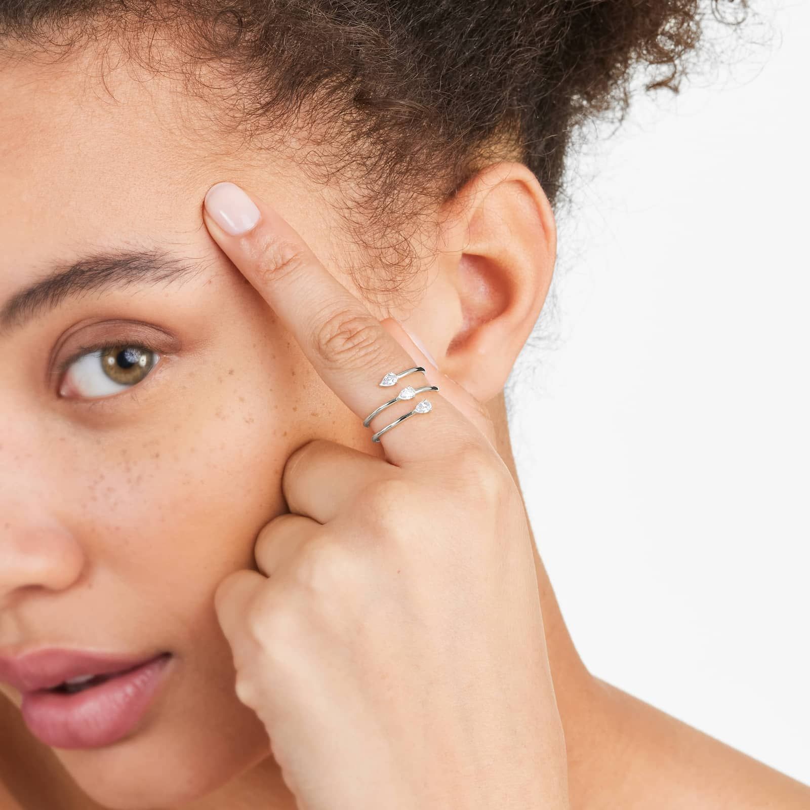 Spiraling Pear Shape Diamond Ring In 14K White Gold