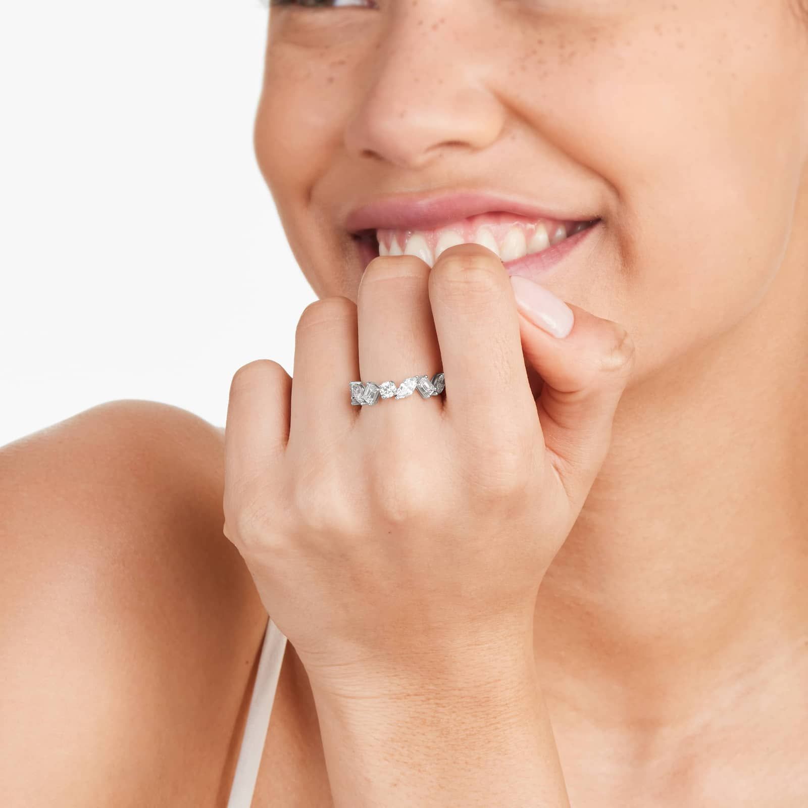 Fancy Mixed Diamond Ring In 14K White Gold