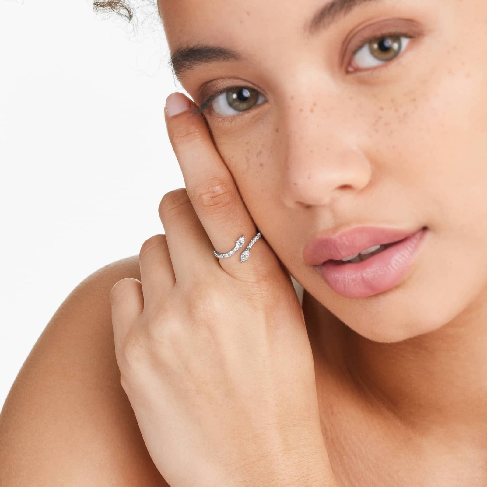 Marquise Cut Diamond Pavé Bypass Ring In 14K White Gold