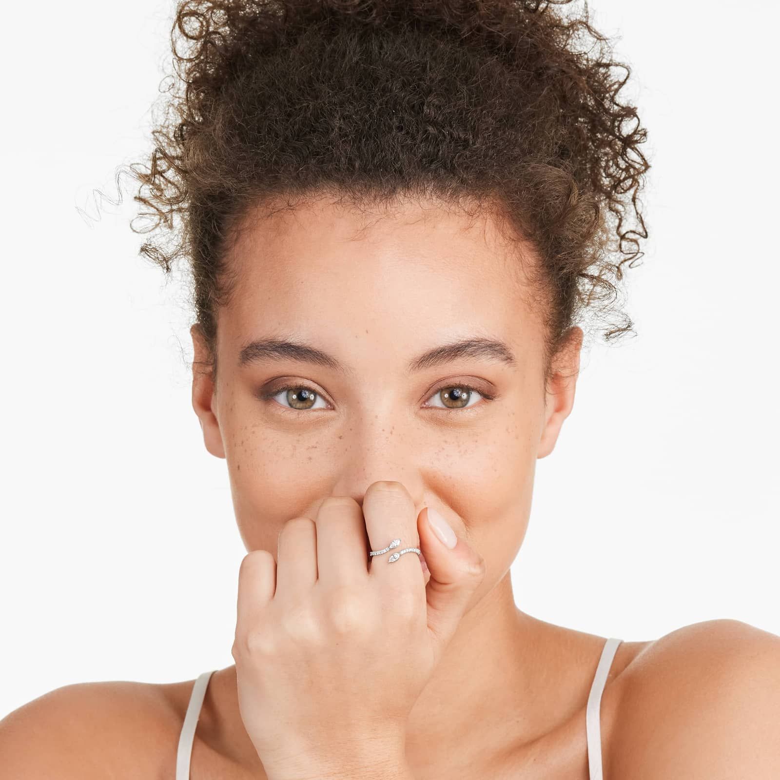 Marquise Cut Diamond Pavé Bypass Ring In 14K White Gold