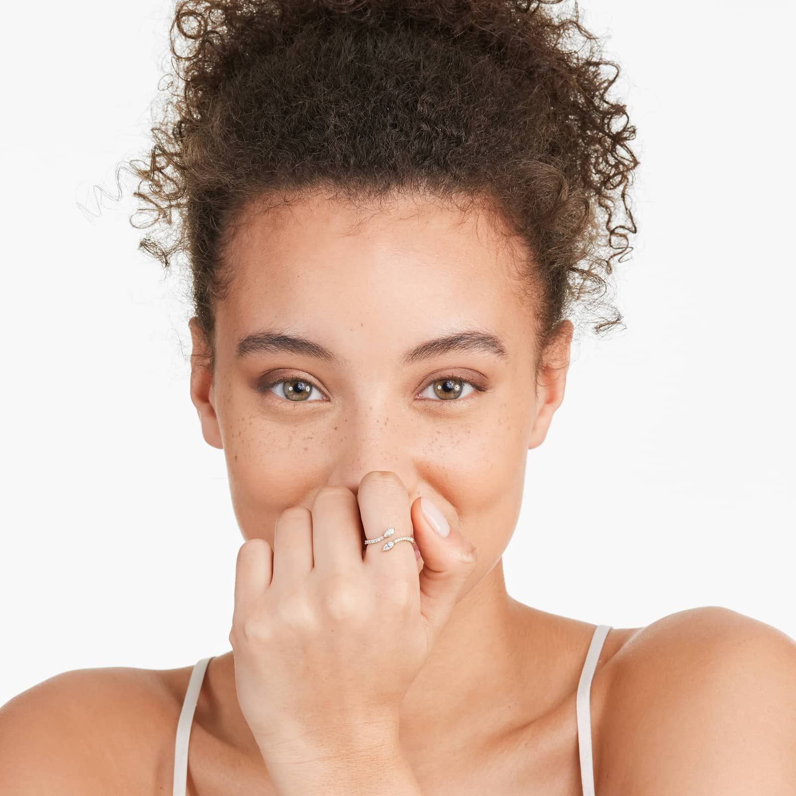 Marquise Cut Diamond Pavé Bypass Ring In 14K Yellow Gold