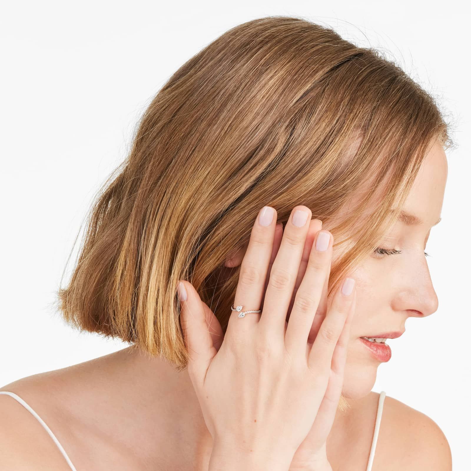 Pear Shape Diamond Pavé Bypass Ring In 14K Rose Gold