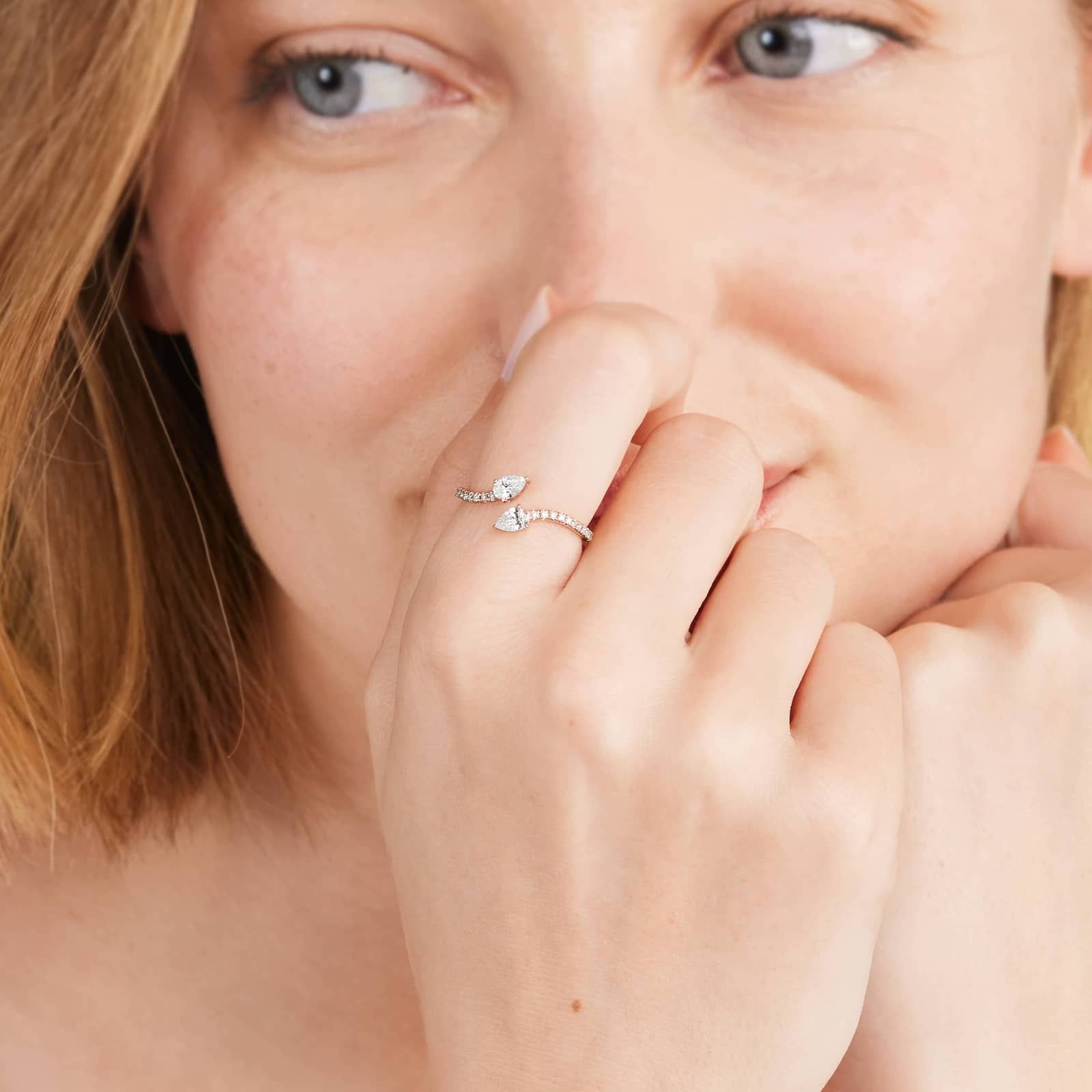 Pear Shape Diamond Pavé Bypass Ring In 14K Rose Gold