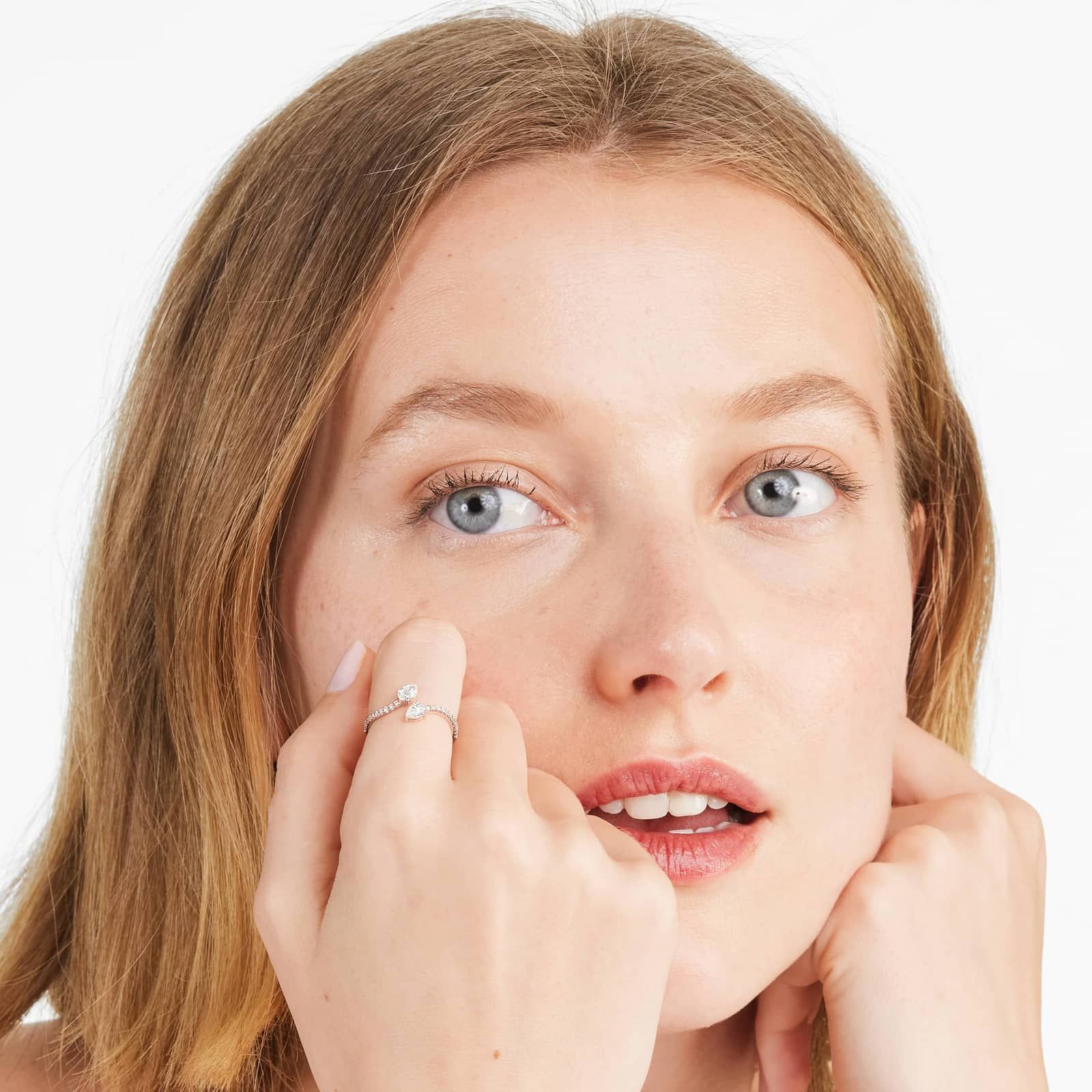 Pear Shape Diamond Pavé Bypass Ring In 14K Rose Gold