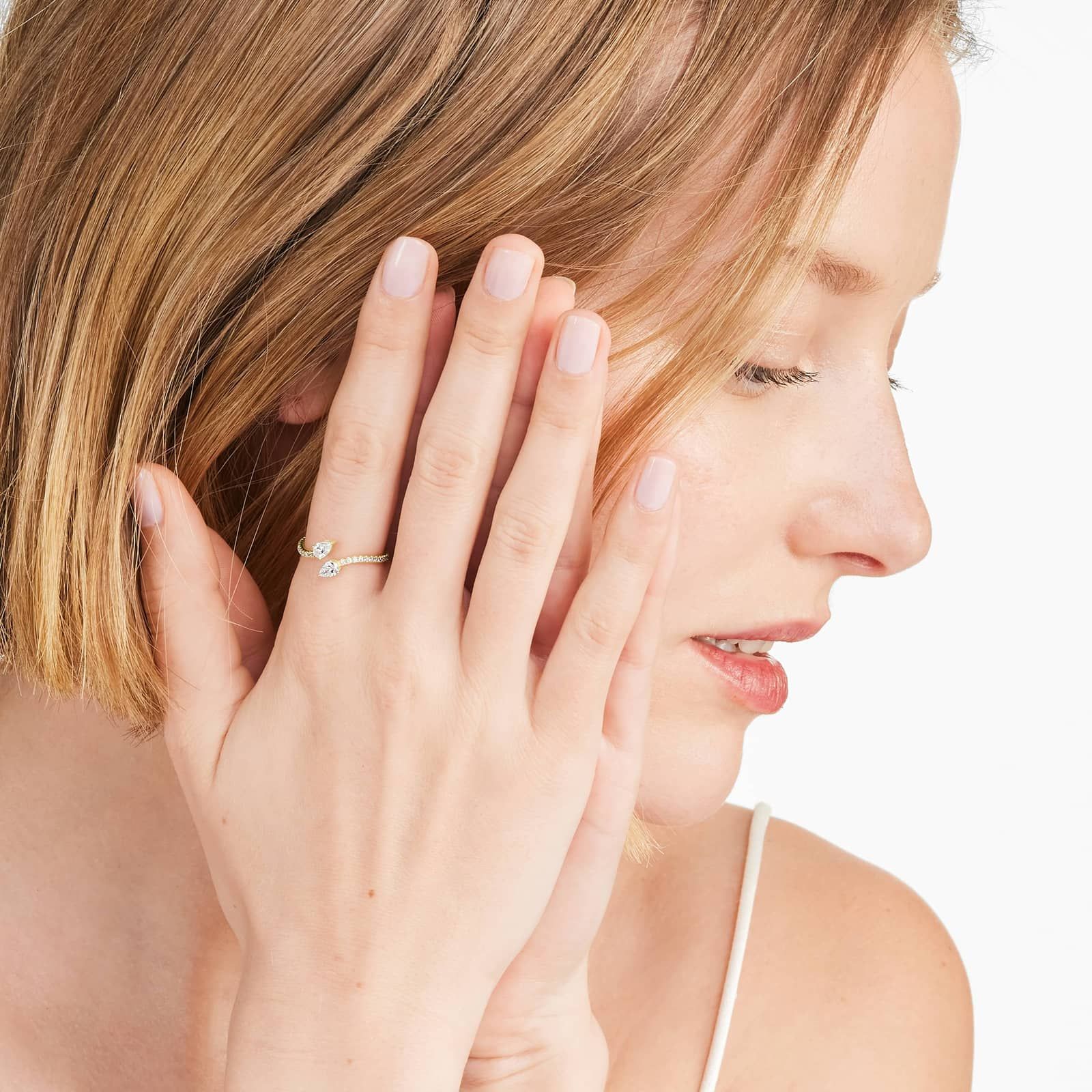 Pear Shape Diamond Pavé Bypass Ring In 14K Yellow Gold