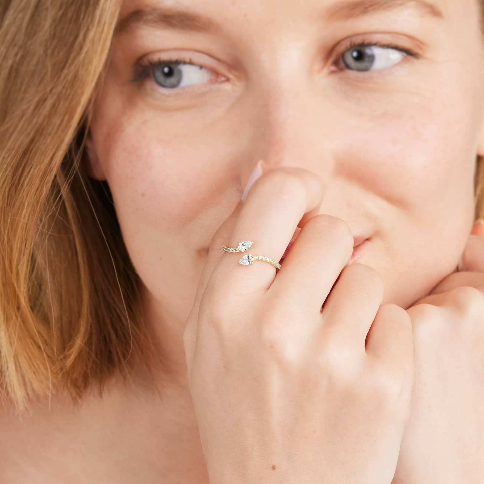 Pear Shape Diamond Pavé Bypass Ring In 14K Yellow Gold