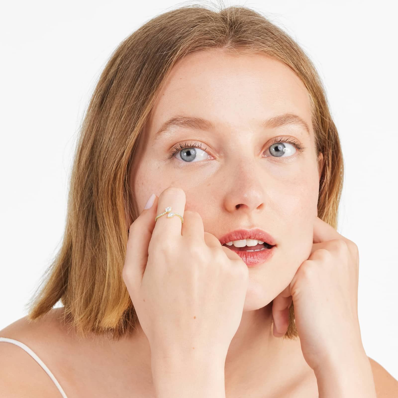 Pear Shape Diamond Pavé Bypass Ring In 14K Yellow Gold