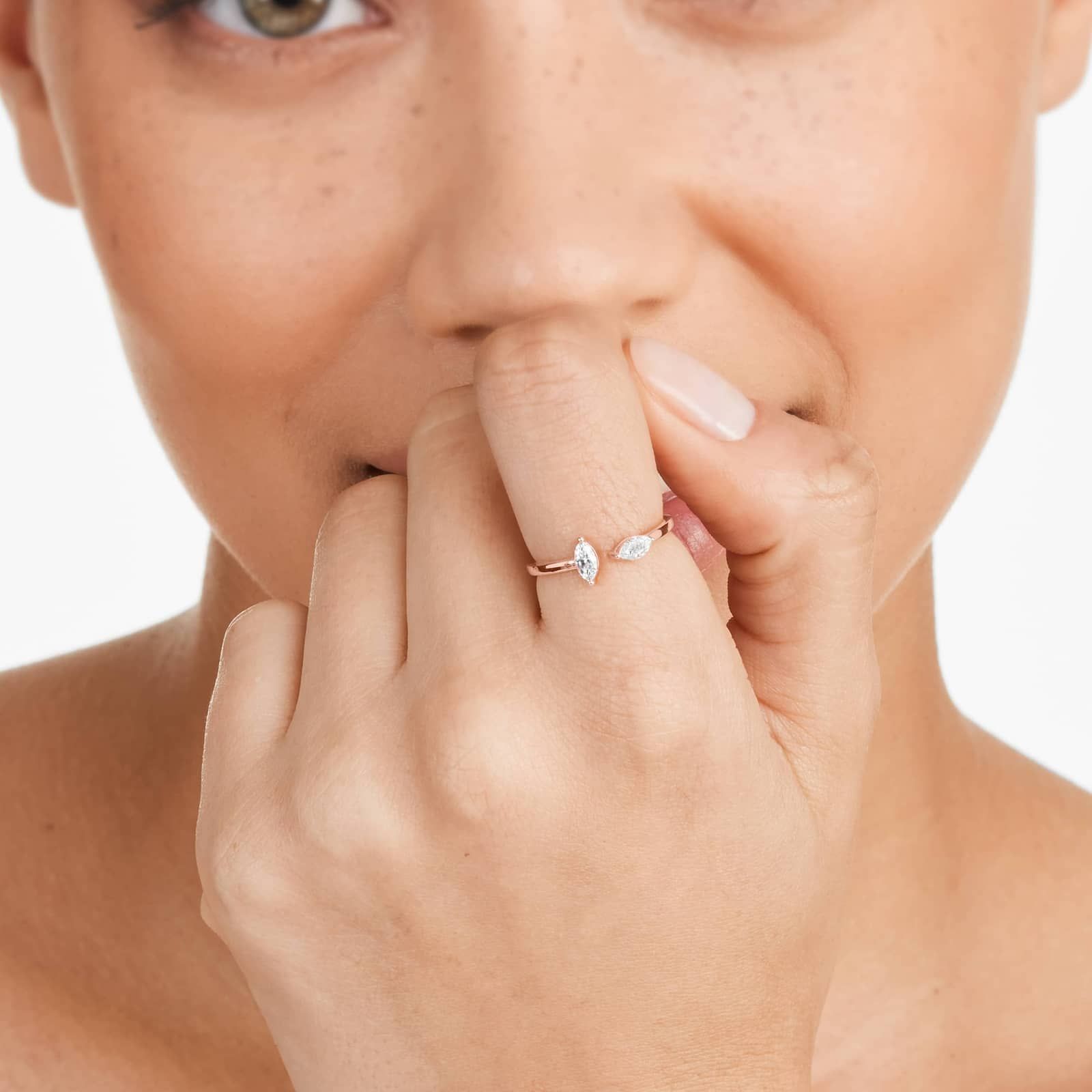 Marquise Cut Open Diamond Juxtapose Ring In 14K Rose Gold