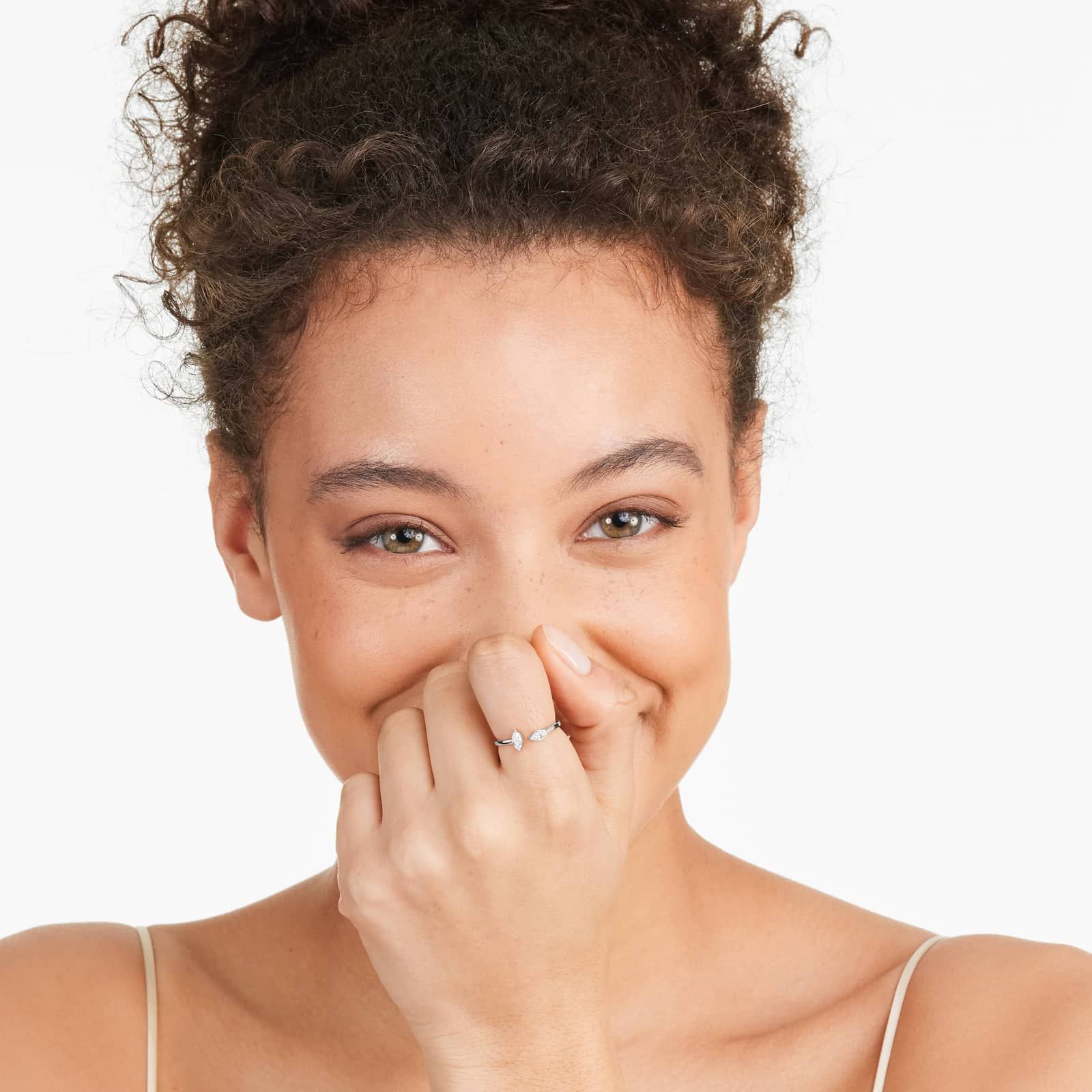 Marquise Cut Open Diamond Juxtapose Ring In 14K White Gold