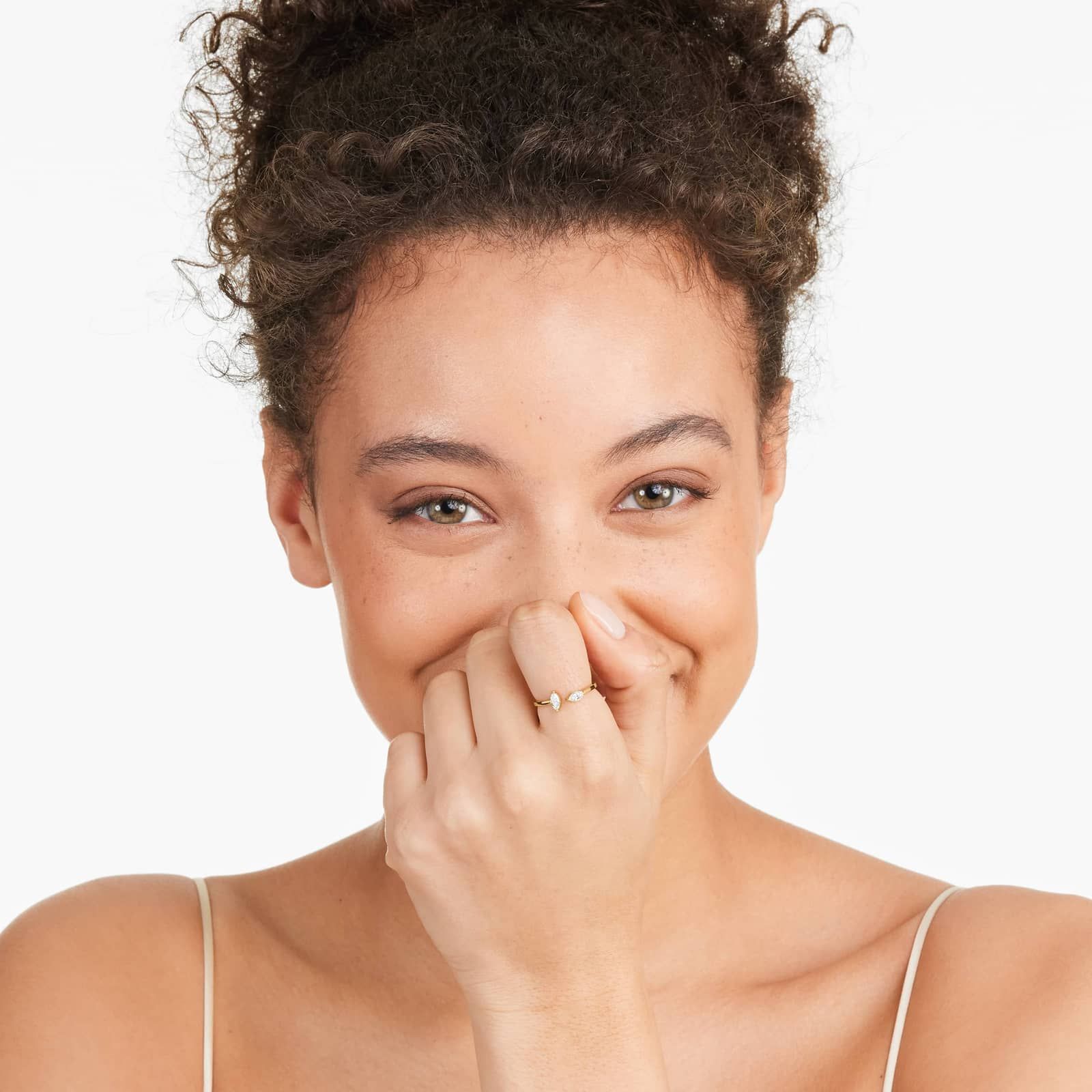 Marquise Cut Open Diamond Juxtapose Ring In 14K Yellow Gold