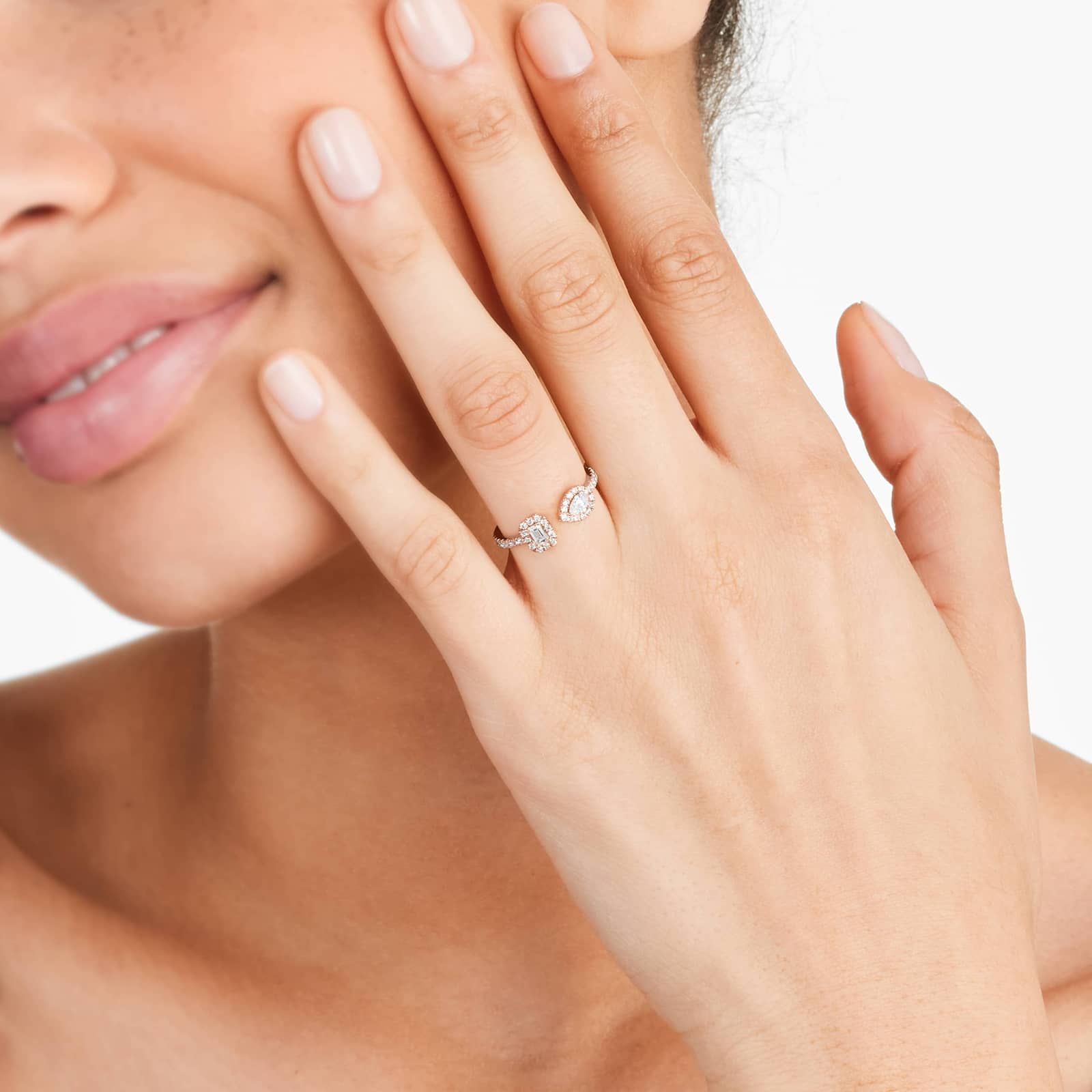 Fancy Asymmetrical Pavé Open Diamond Ring In 14K Rose Gold