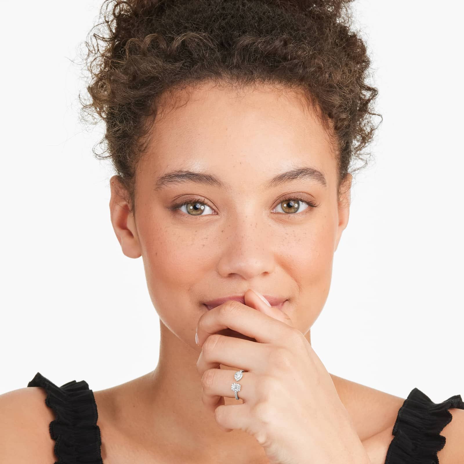 Fancy Asymmetrical Pavé Open Diamond Ring In 14K White Gold