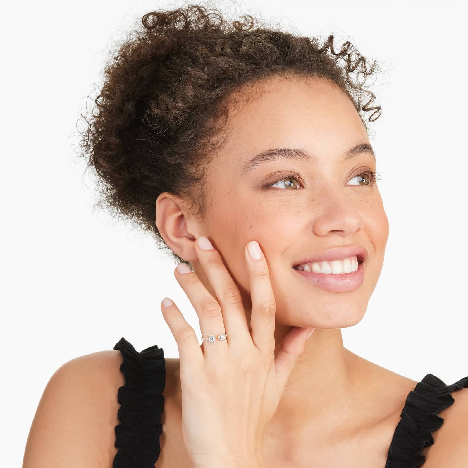 Fancy Asymmetrical Pavé Open Diamond Ring In 14K Yellow Gold