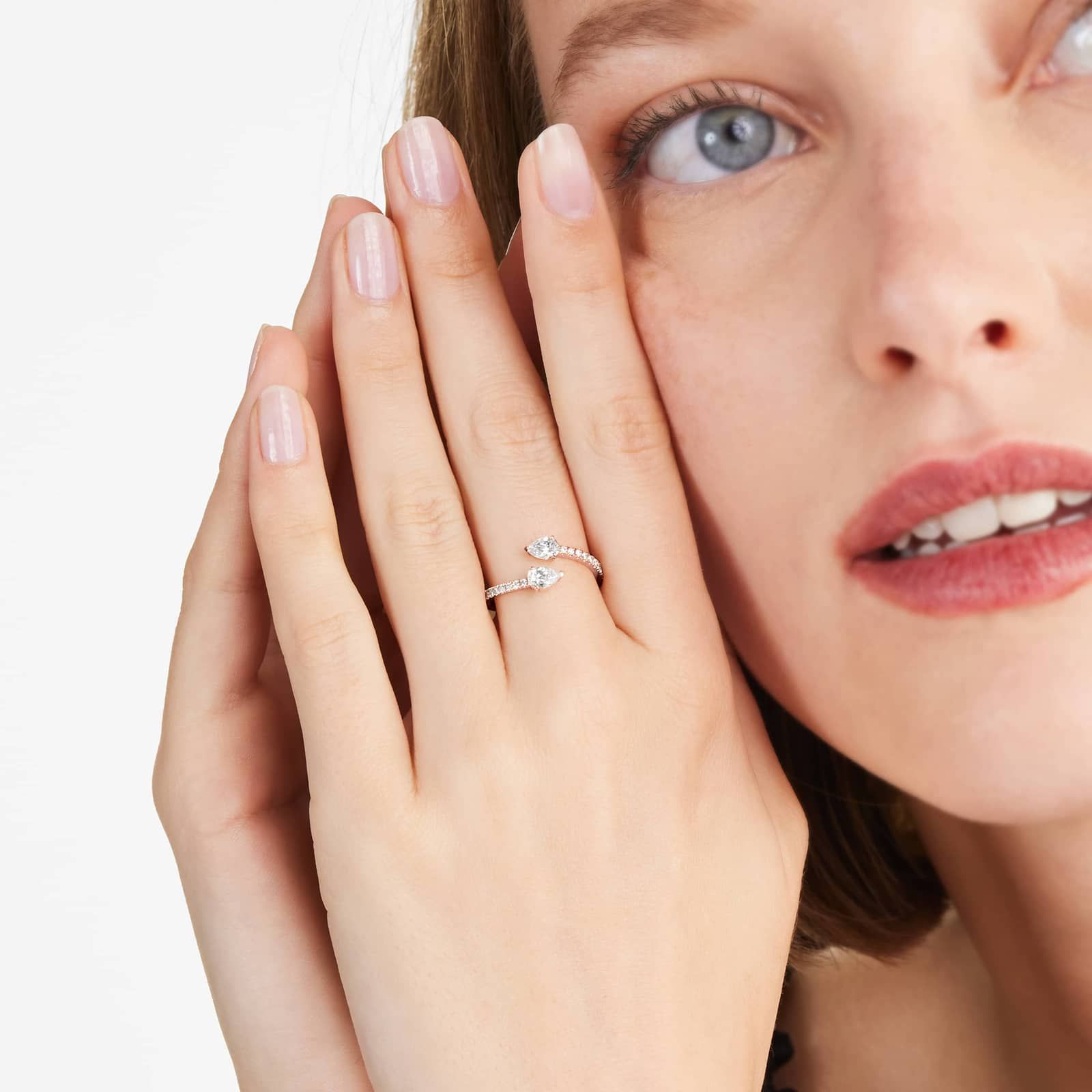 Pear Shape Pavé Open Diamond Ring In 14K Rose Gold