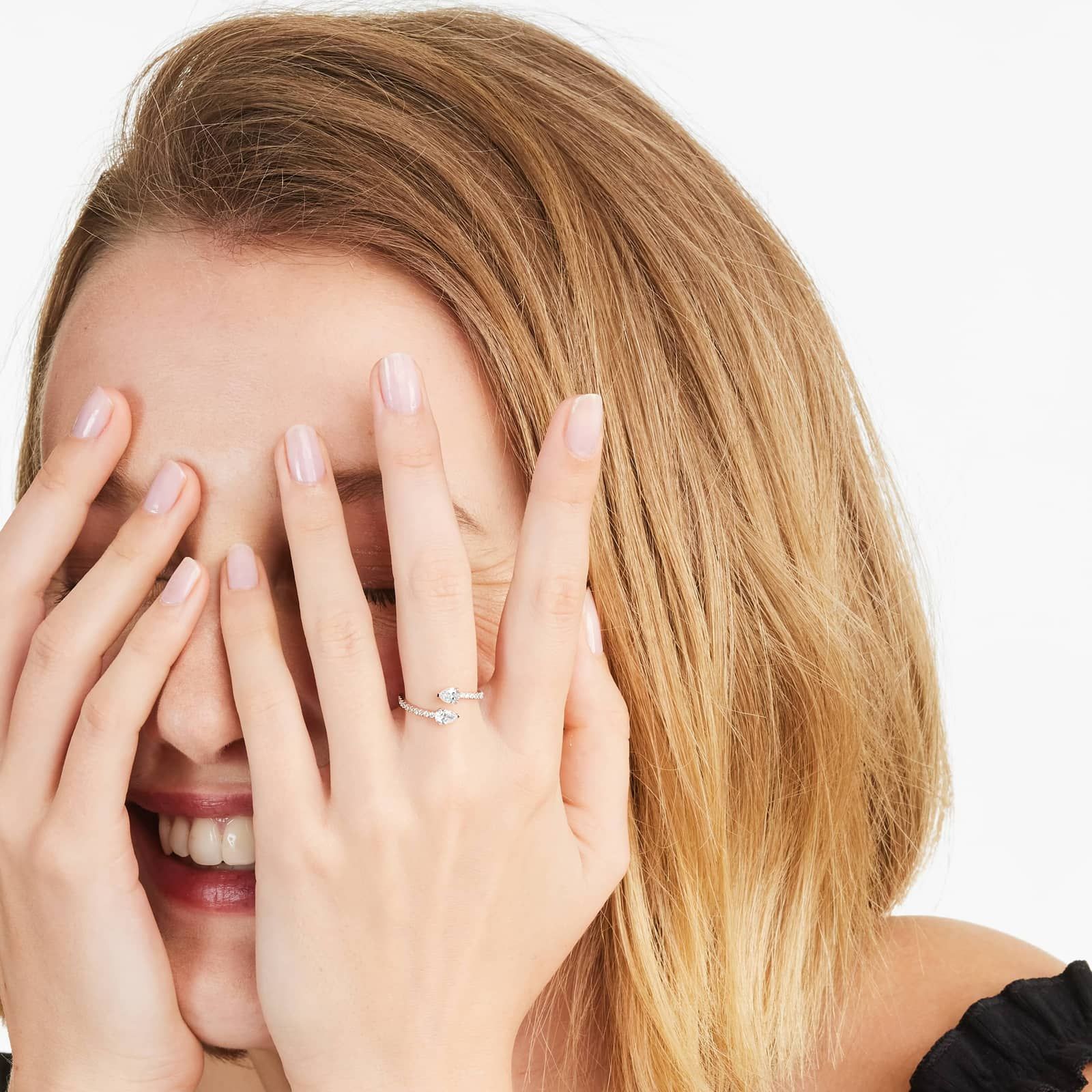 Pear Shape Pavé Open Diamond Ring In 14K Rose Gold