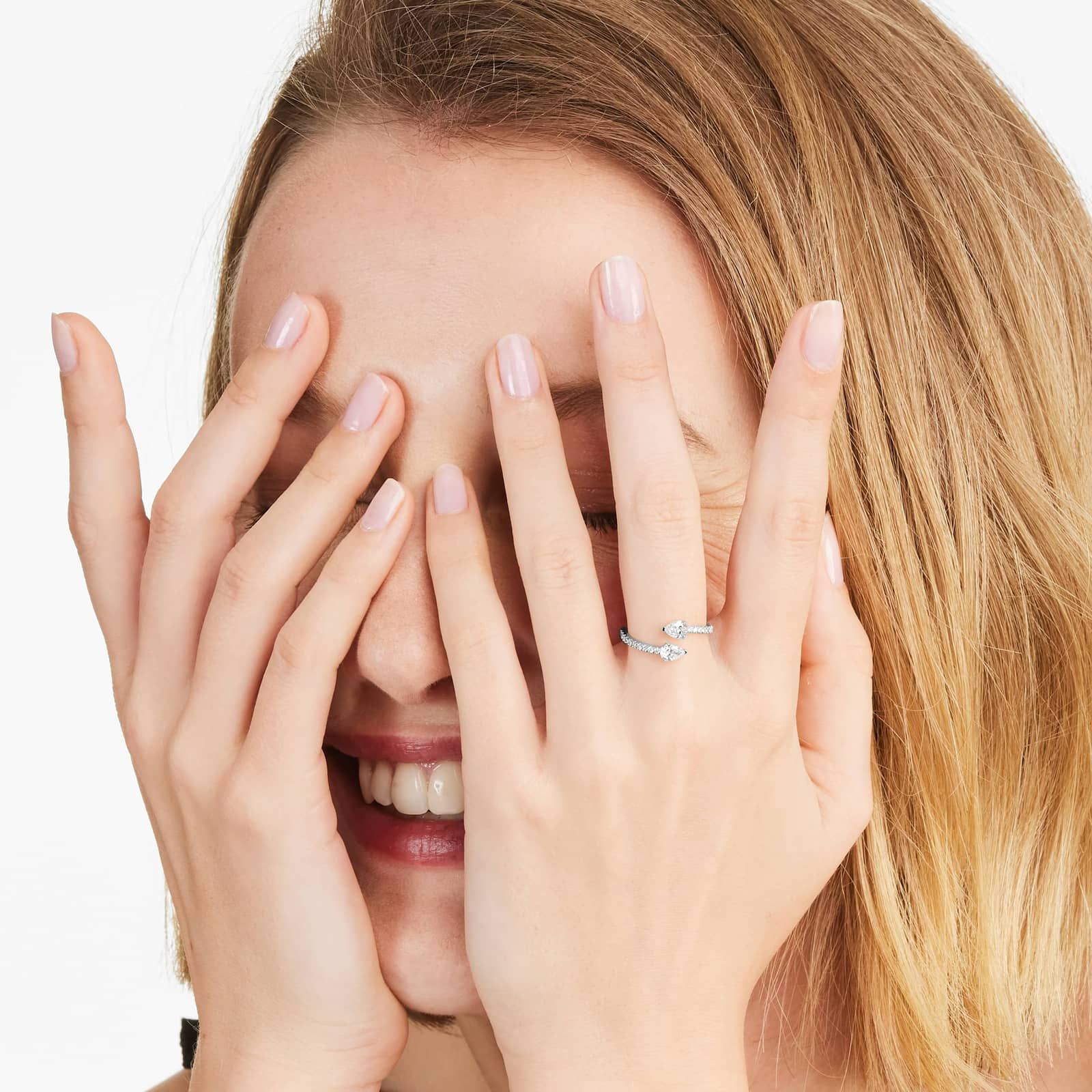 Pear Shape Pavé Open Diamond Ring In 14K White Gold