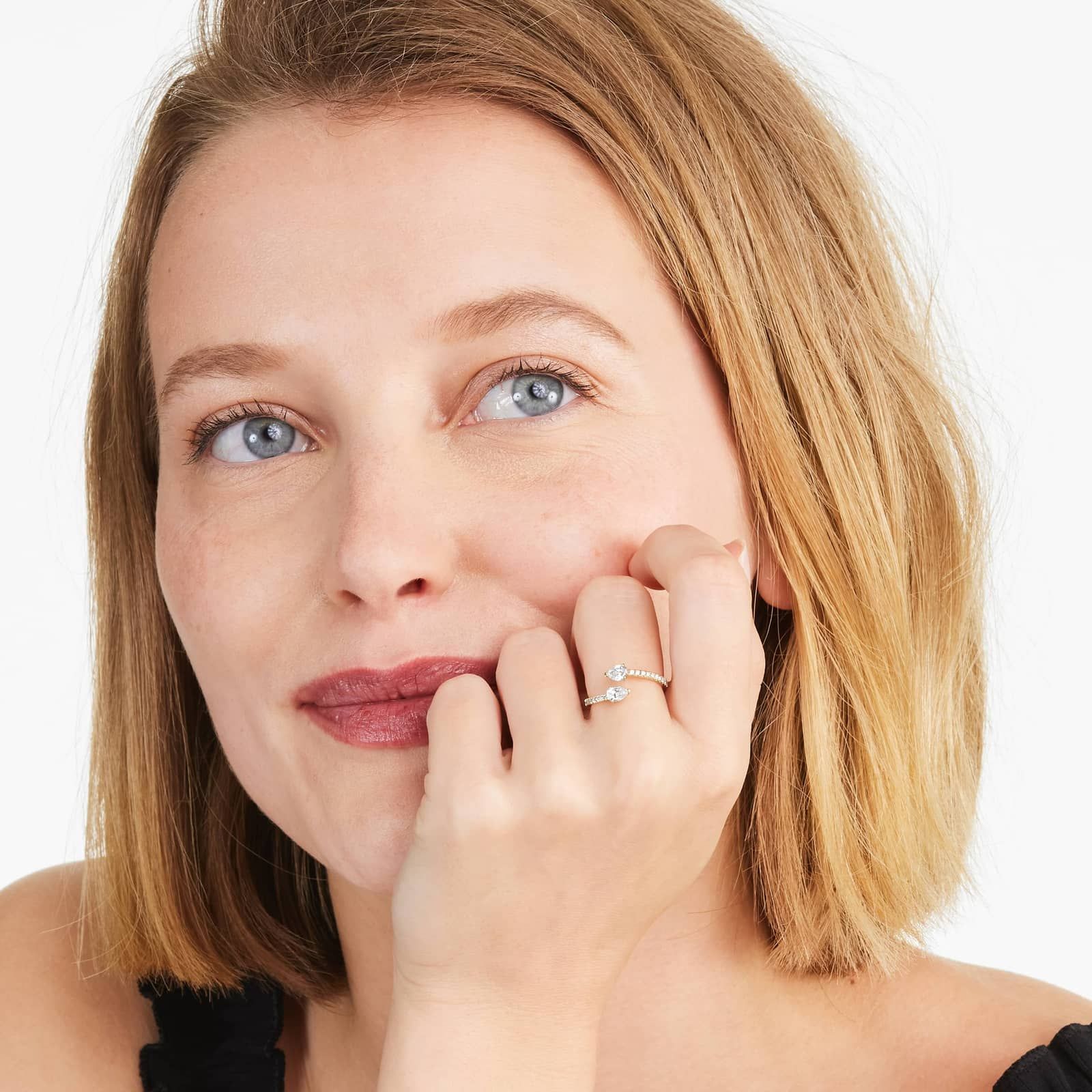 Pear Shape Pavé Open Diamond Ring In 14K Yellow Gold