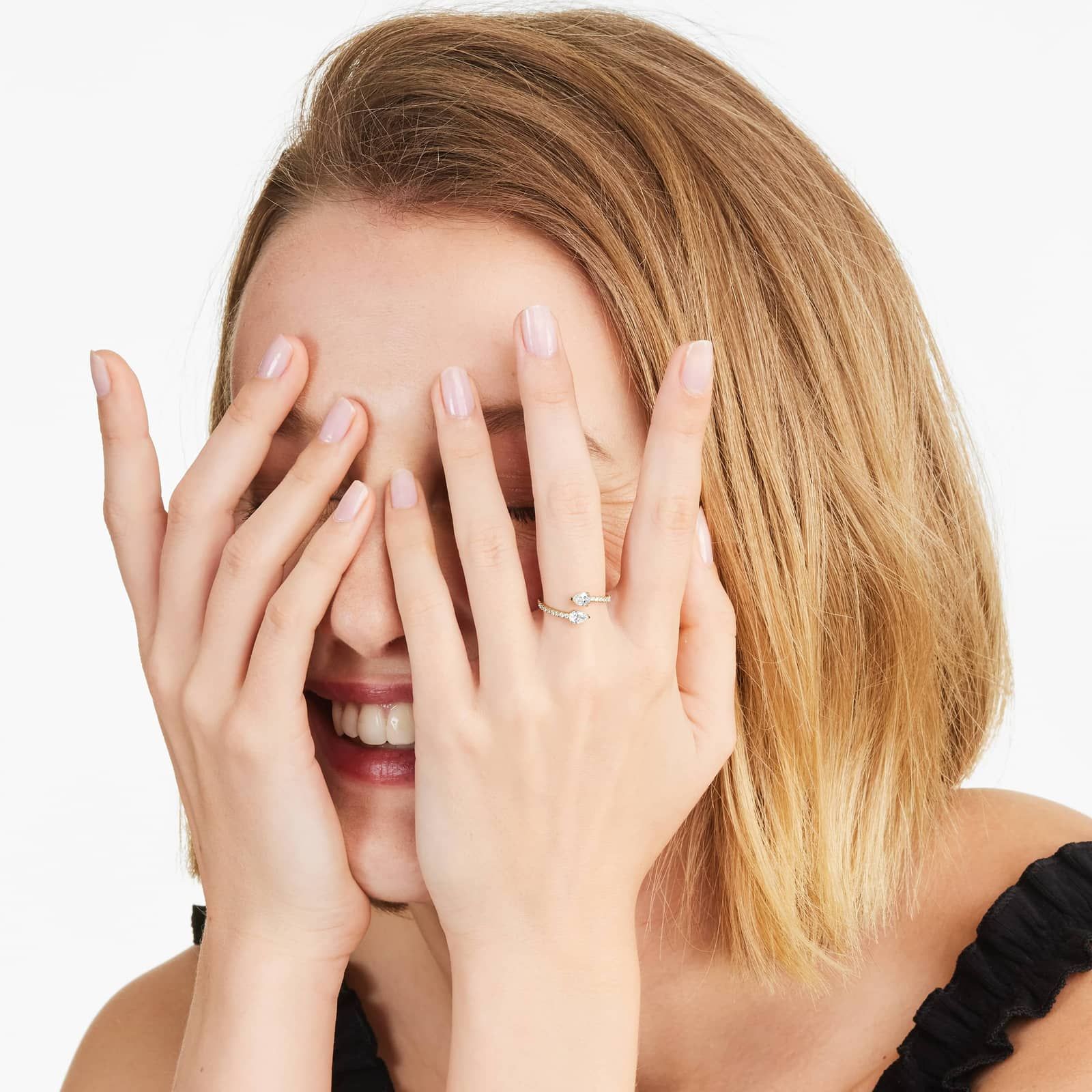 Pear Shape Pavé Open Diamond Ring In 14K Yellow Gold