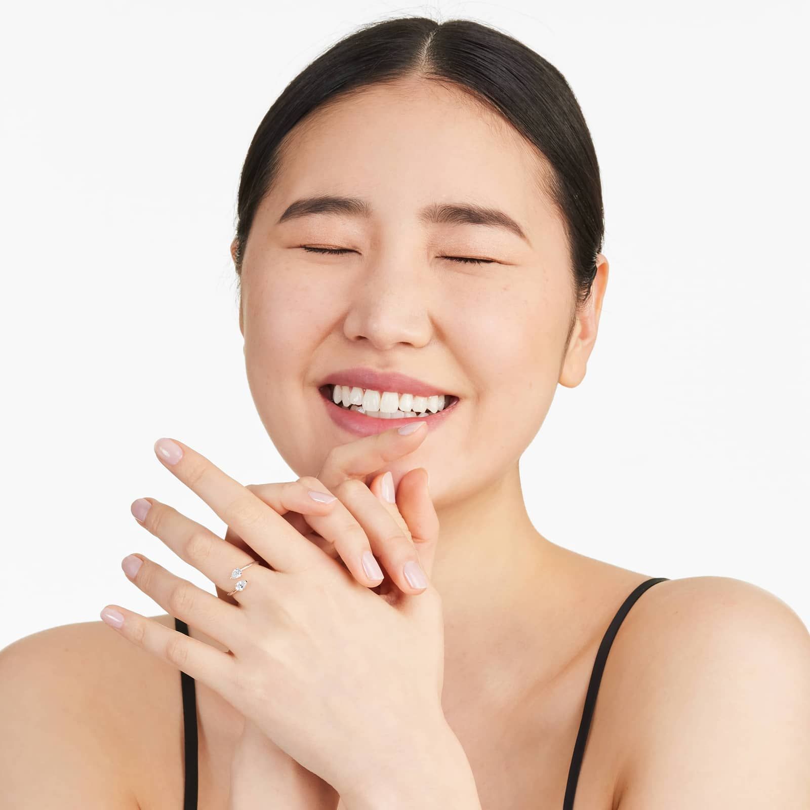 Sleek Pear Shape Open Diamond Ring In 14K Rose Gold